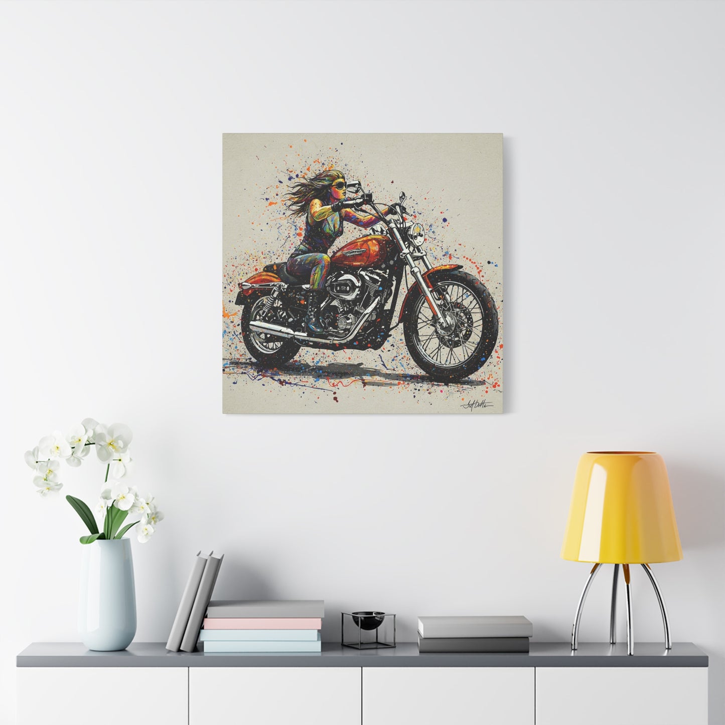Vibrant Motorcycle Art Canvas - Stretched Print for Motorcycle Enthusiasts and Art Lovers