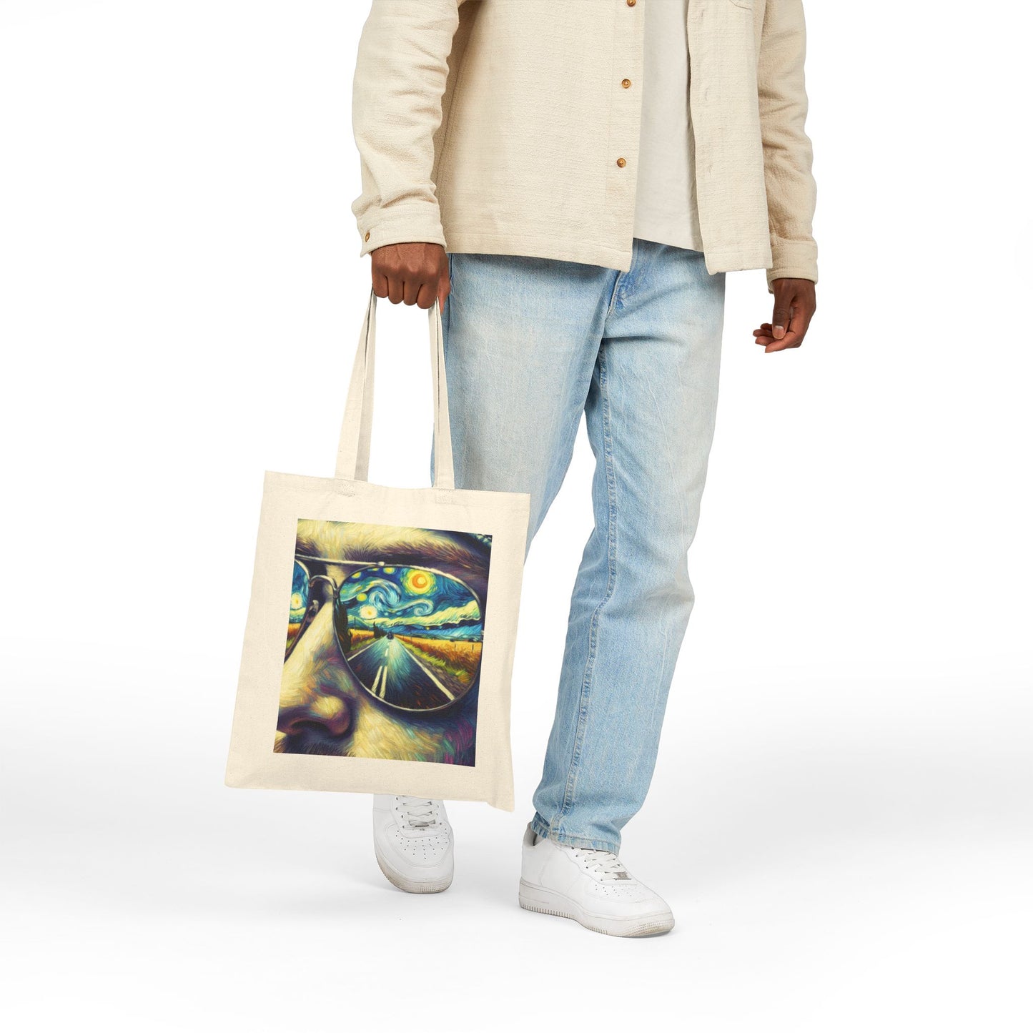 Canvas Tote Bag - Van Gogh Motorcycle Art- Reversible Ride to the Sun- Reflection Ride