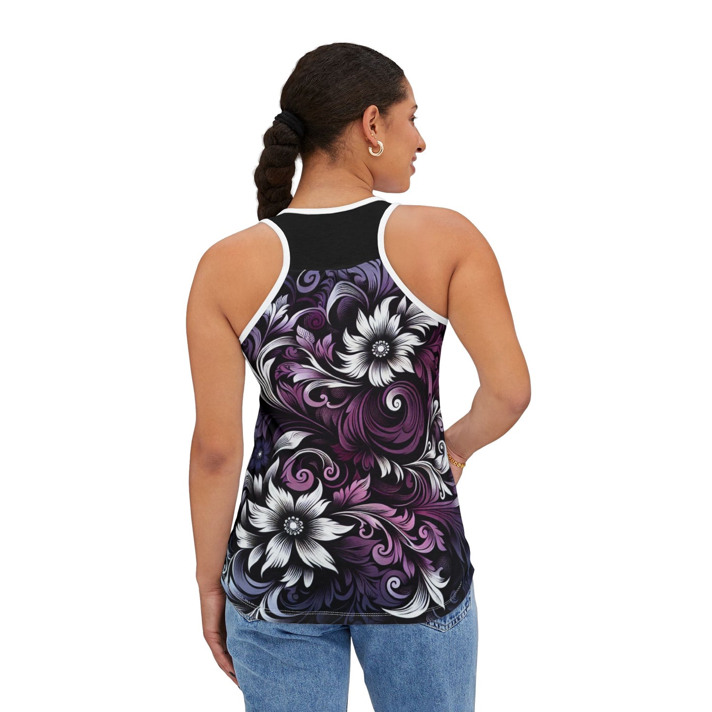 Tank Top -Women's Purple Gothic Floral Print Sleeveless Tee