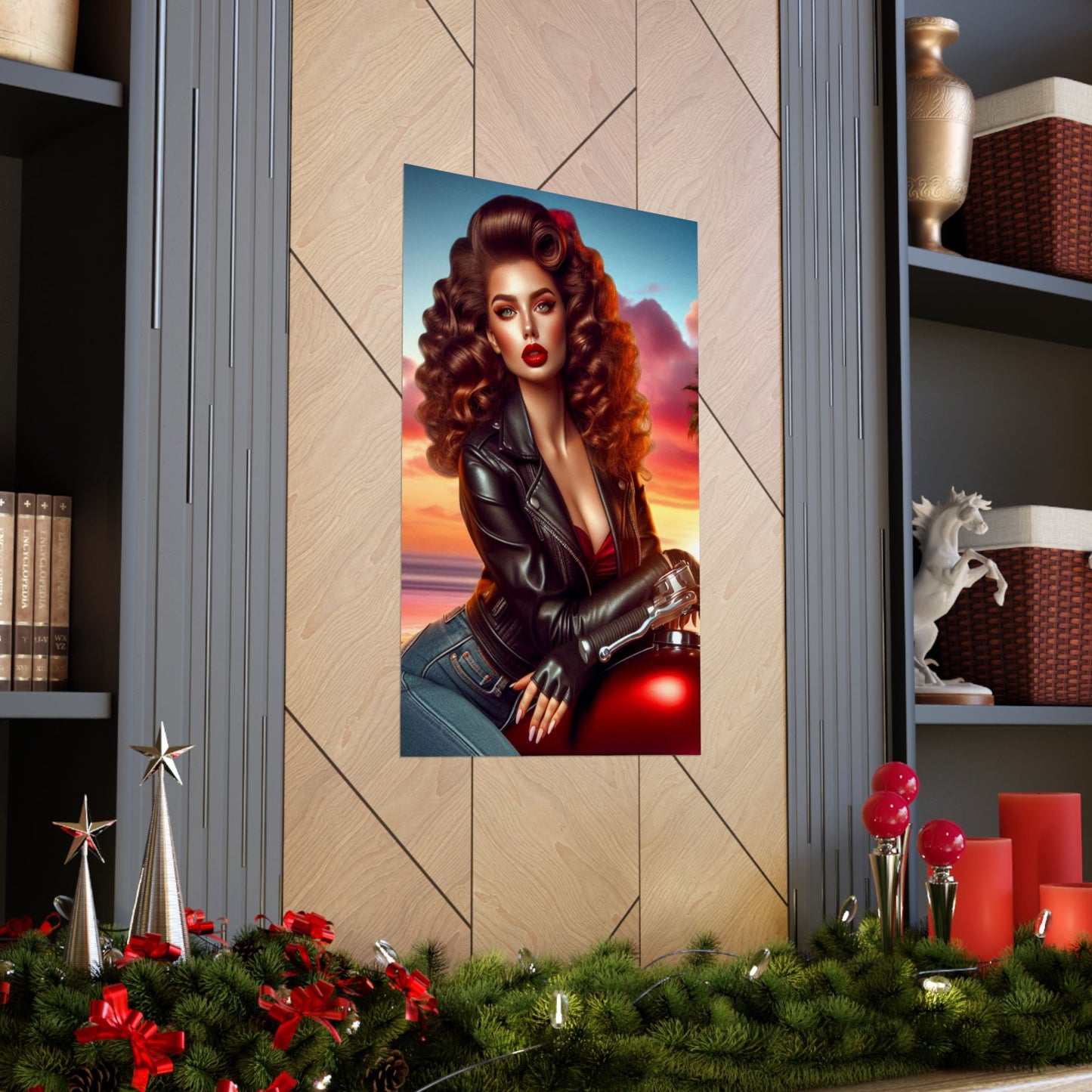 Poster- Motorcycle Pinup-Garage Decor-Man Cave-Retro Wall Art