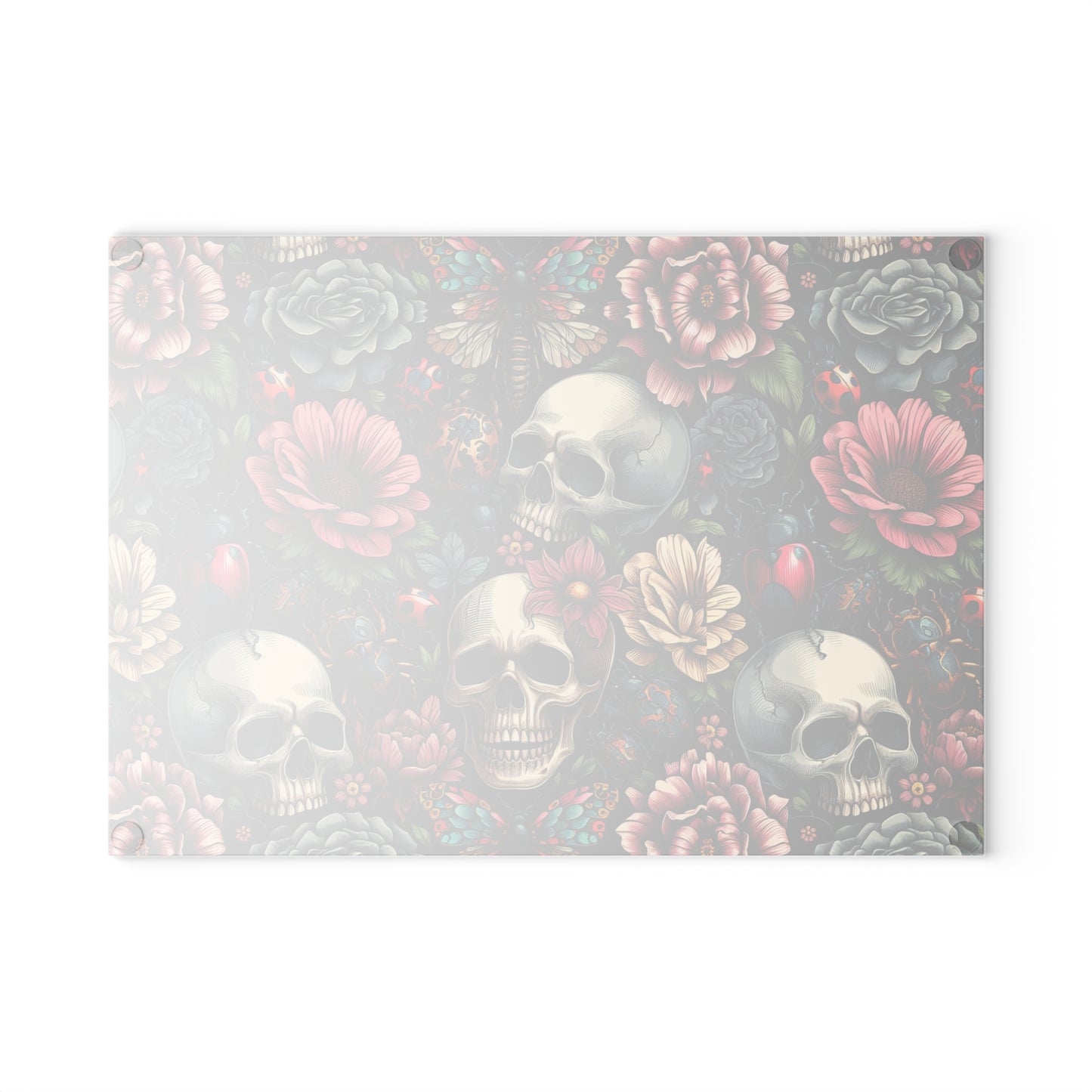 Gothic Floral Glass Cutting Board, Unique Kitchen Decor, Ideal for Gifts, Home Cooking, Halloween, Party Supplies, Skull Design