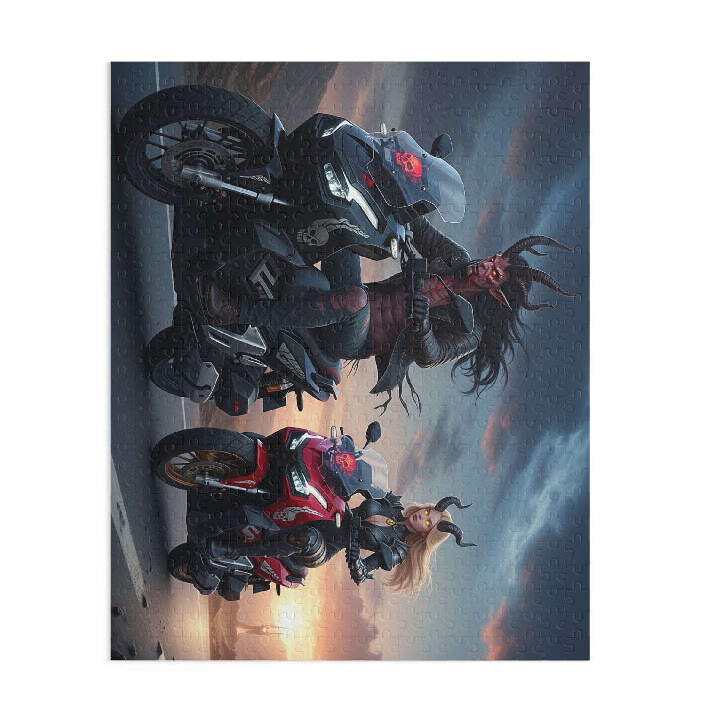 Demonic Biker Puzzle – 120, 252, 500-Piece Fantasy Jigsaw, Gift for Bikers, Gamers, Halloween Decor, Family Fun, Puzzle Lovers