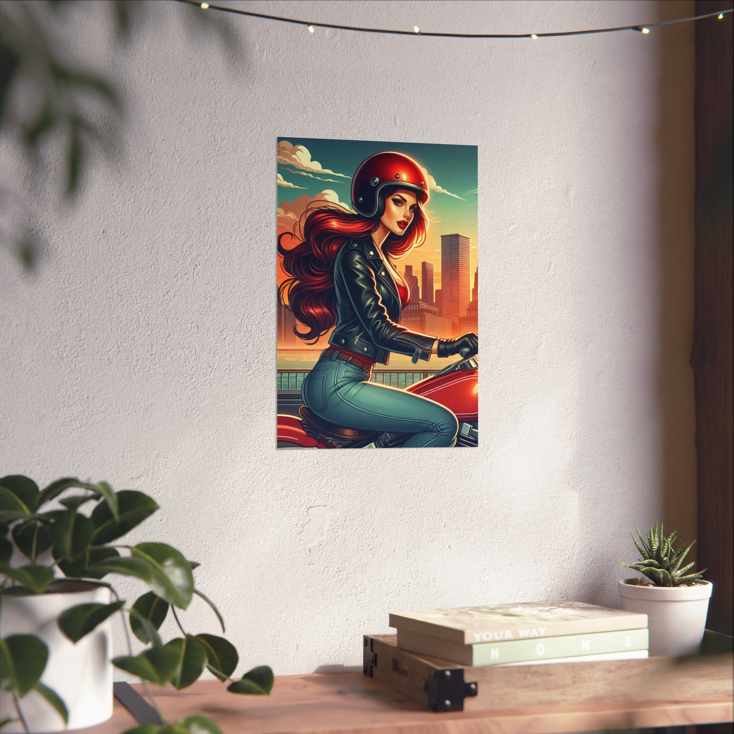 Poster- Motorcycle Pinup-Garage Decor-Man Cave-Retro Wall Art