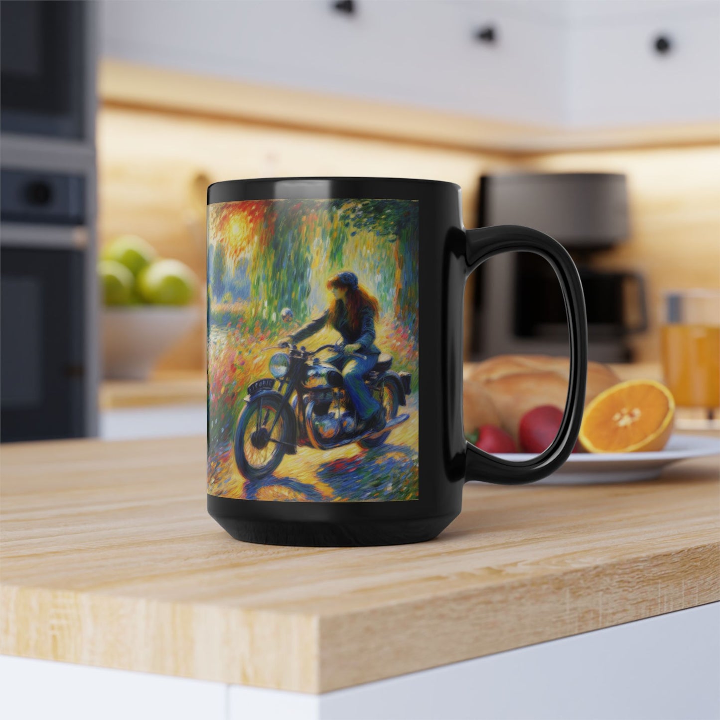 Mug - Monet inspired art-Girl on a Motorcycle-Biker Coffee Cup
