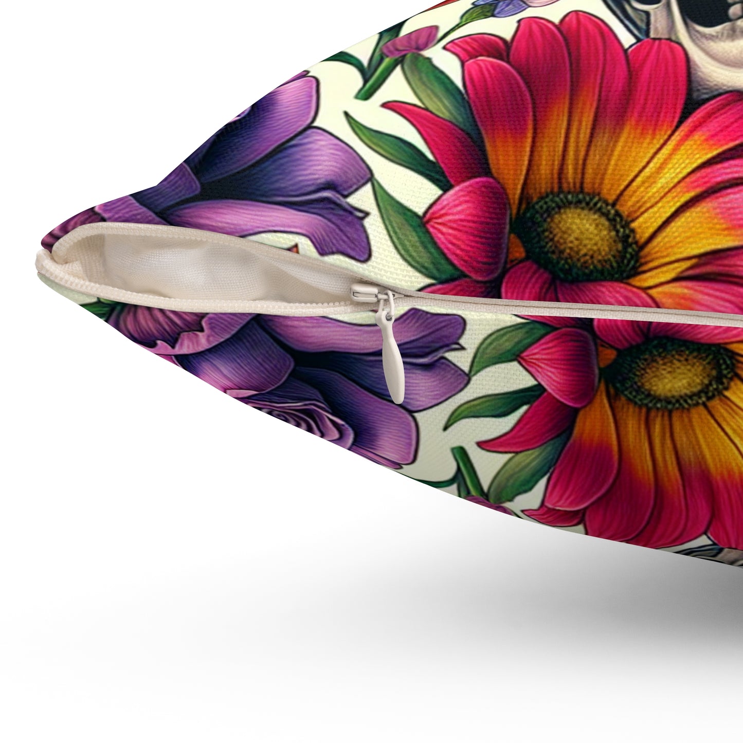 Bohemian Floral Skull Pillow, Gothic Decor, Square Cushion, Home Accent, Unique Gift for Halloween, Day of the Dead, Birthday