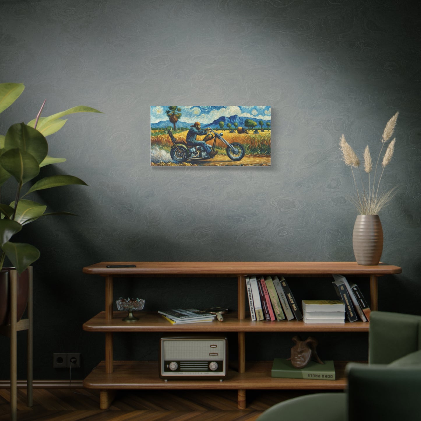Rider Canvas Art - Vibrant Motorcycle Scene Wall Decor