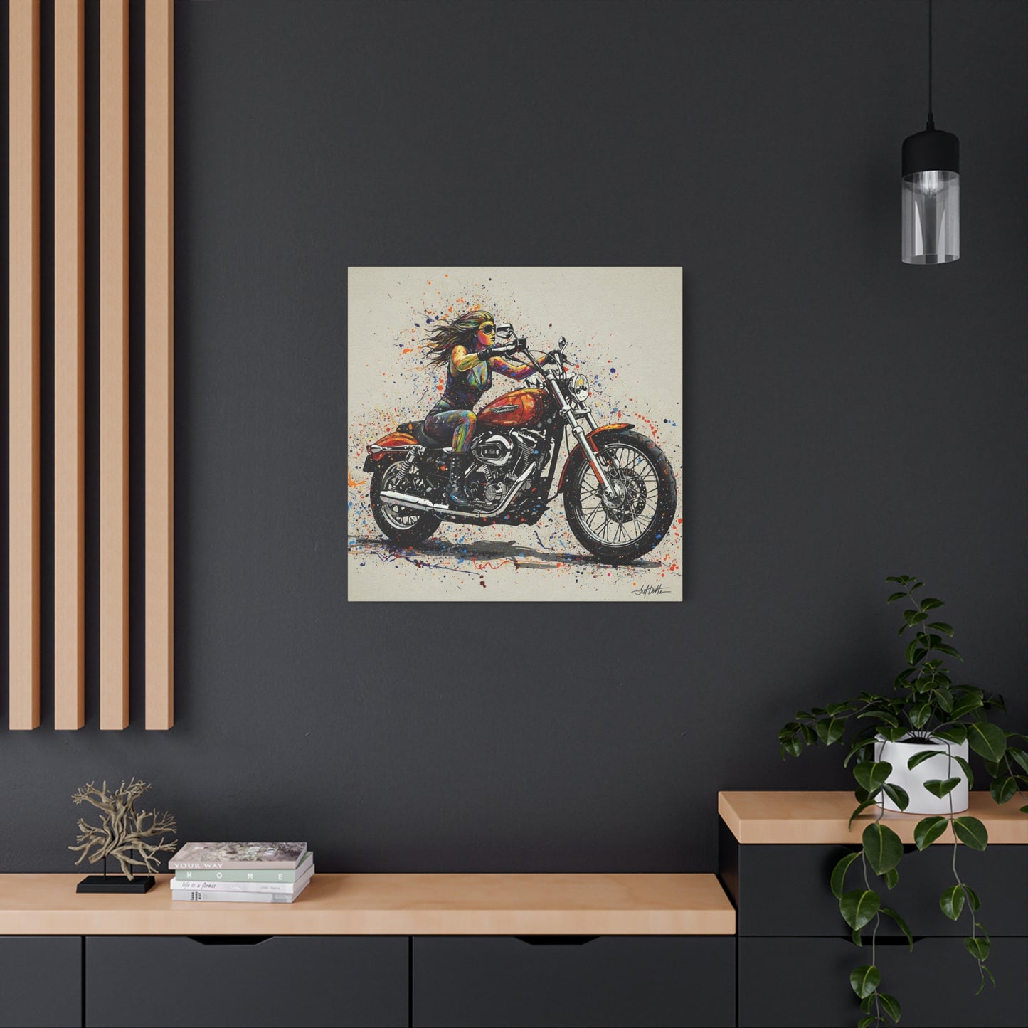 Vibrant Motorcycle Art Canvas - Stretched Print for Motorcycle Enthusiasts and Art Lovers