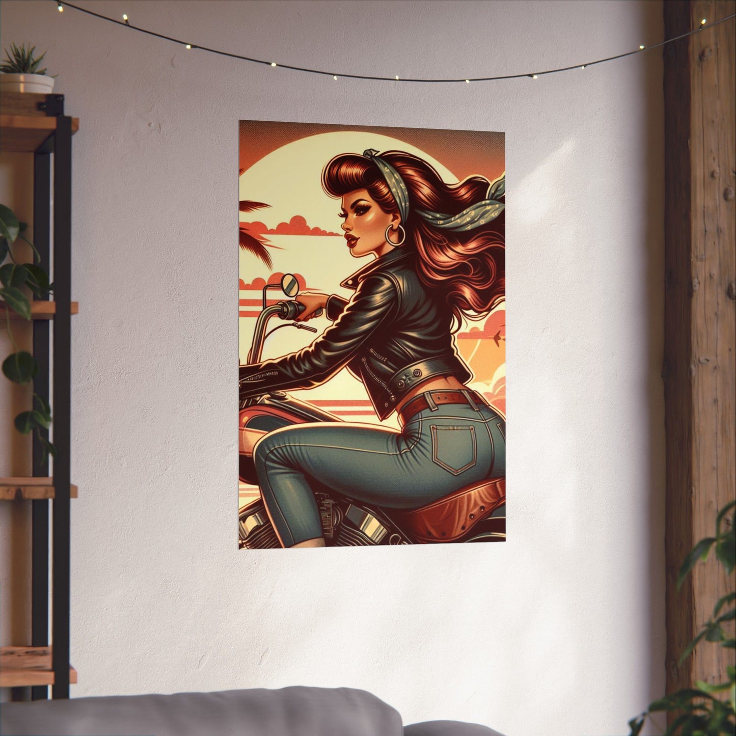 Poster- Motorcycle Pinup-Garage Decor-Man Cave-Retro Wall Art