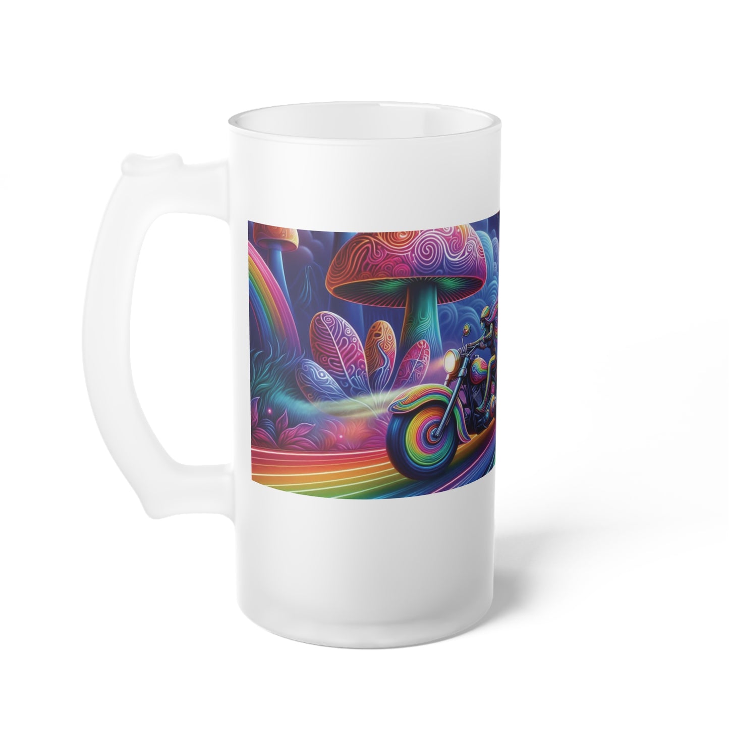 Frosted Glass Beer Mug - Freedom Rider Design for Bikers and Beer Lovers