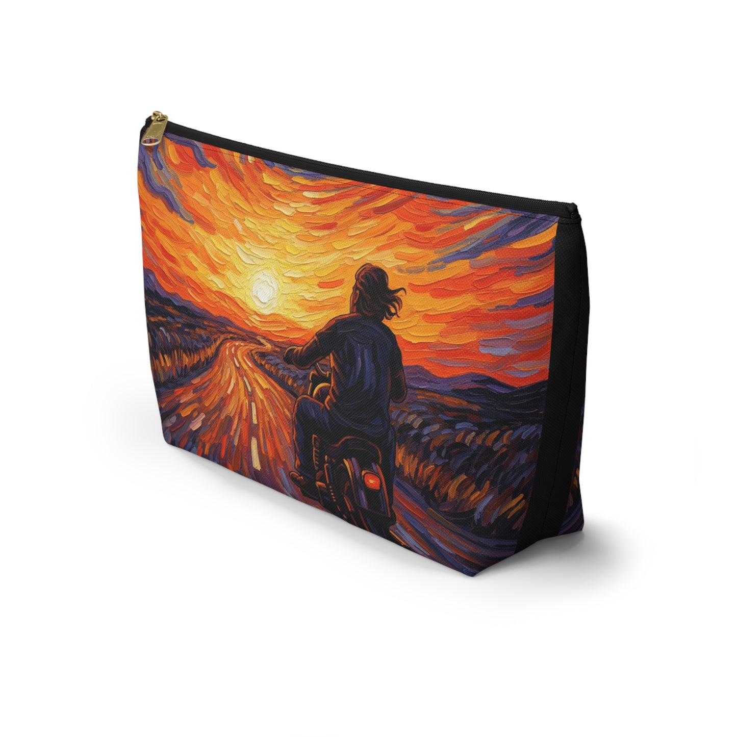 Motorcycle Sunset Accessory Pouch, Travel Makeup Bag, Gift for Bikers, Sunset Design Pouch, Motorcycle Lover Gift