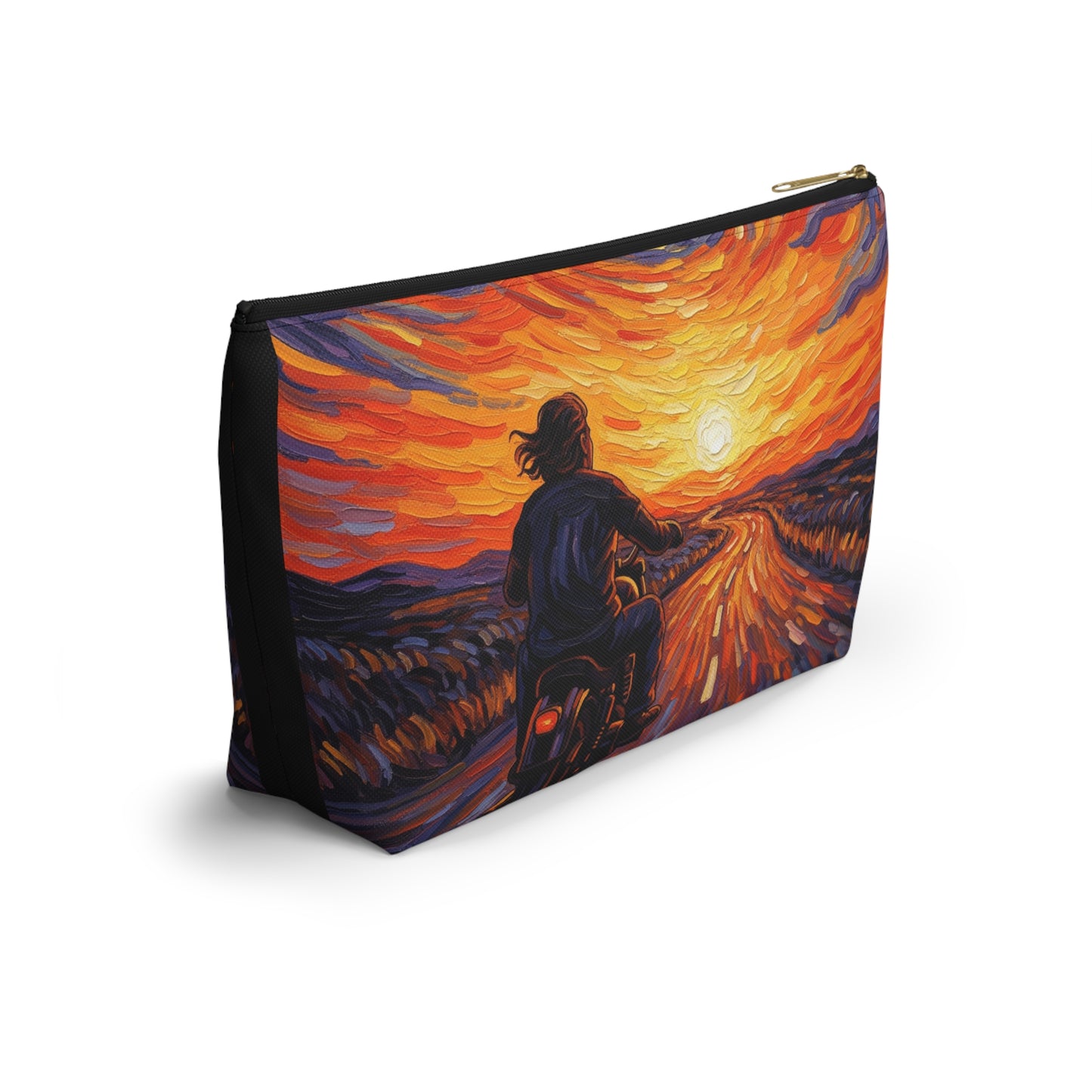 Motorcycle Sunset Accessory Pouch, Travel Makeup Bag, Gift for Bikers, Sunset Design Pouch, Motorcycle Lover Gift
