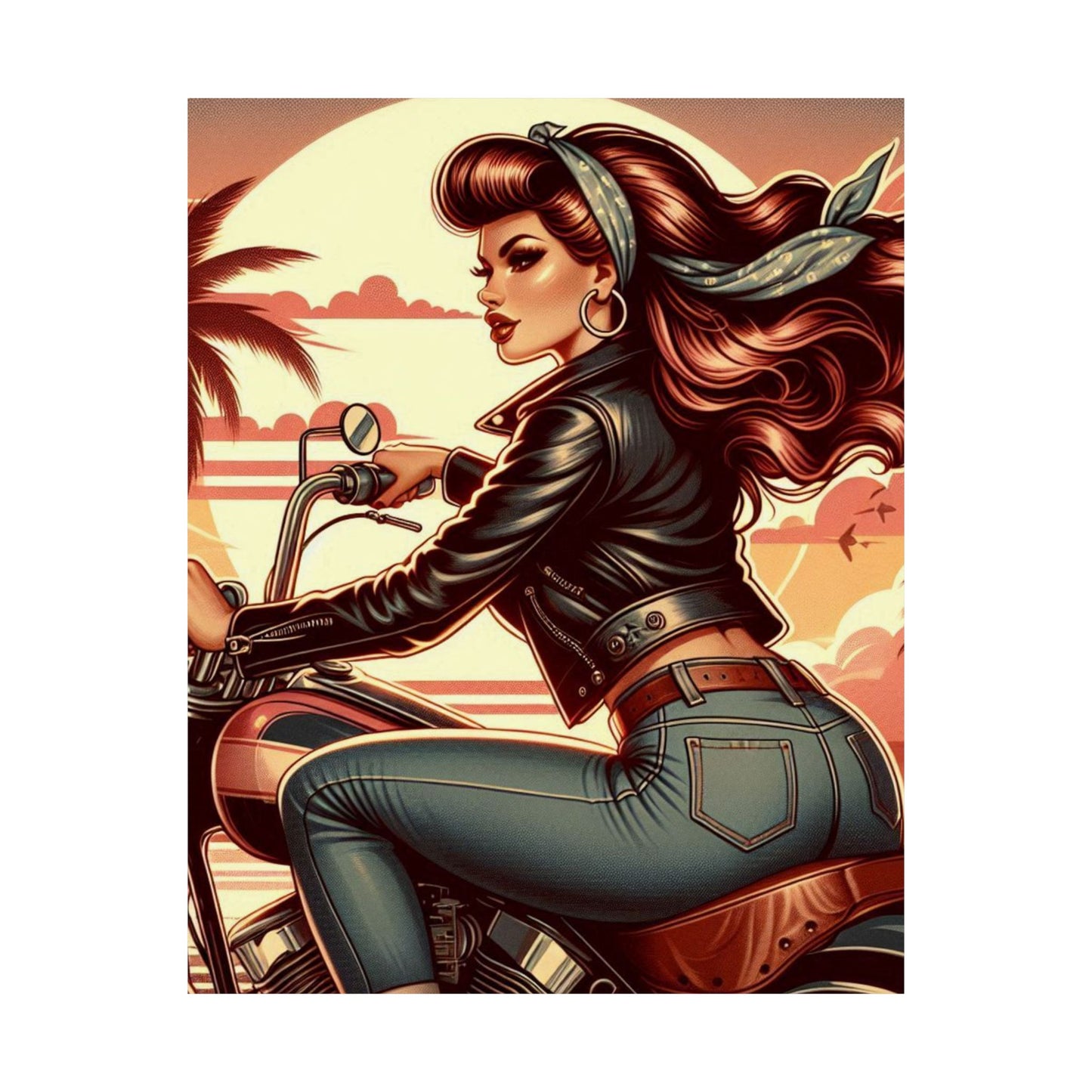 Poster- Motorcycle Pinup-Garage Decor-Man Cave-Retro Wall Art