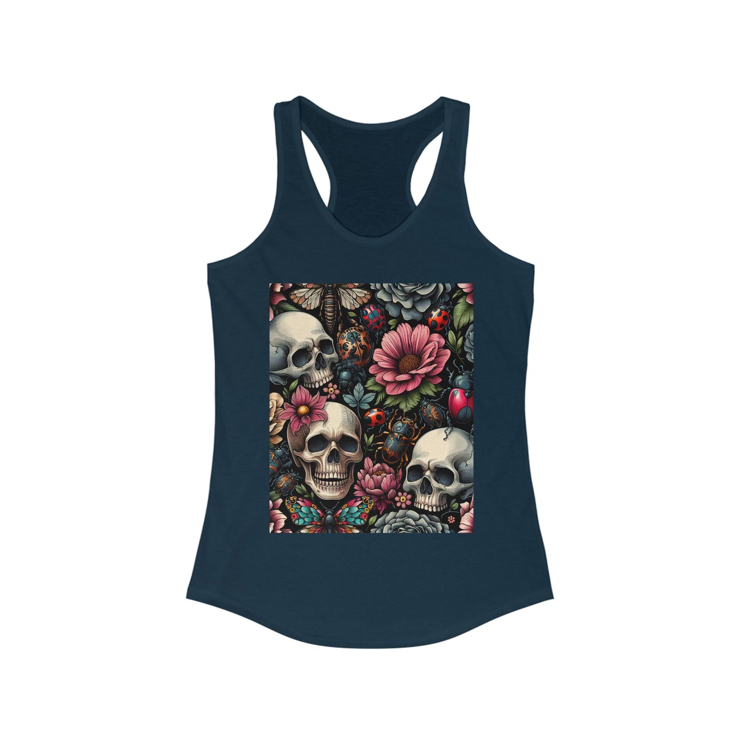 Floral Skull Racerback Tank Top | Boho Style, Festival Wear, Vintage Aesthetic, Gift for Her, Summer Essential