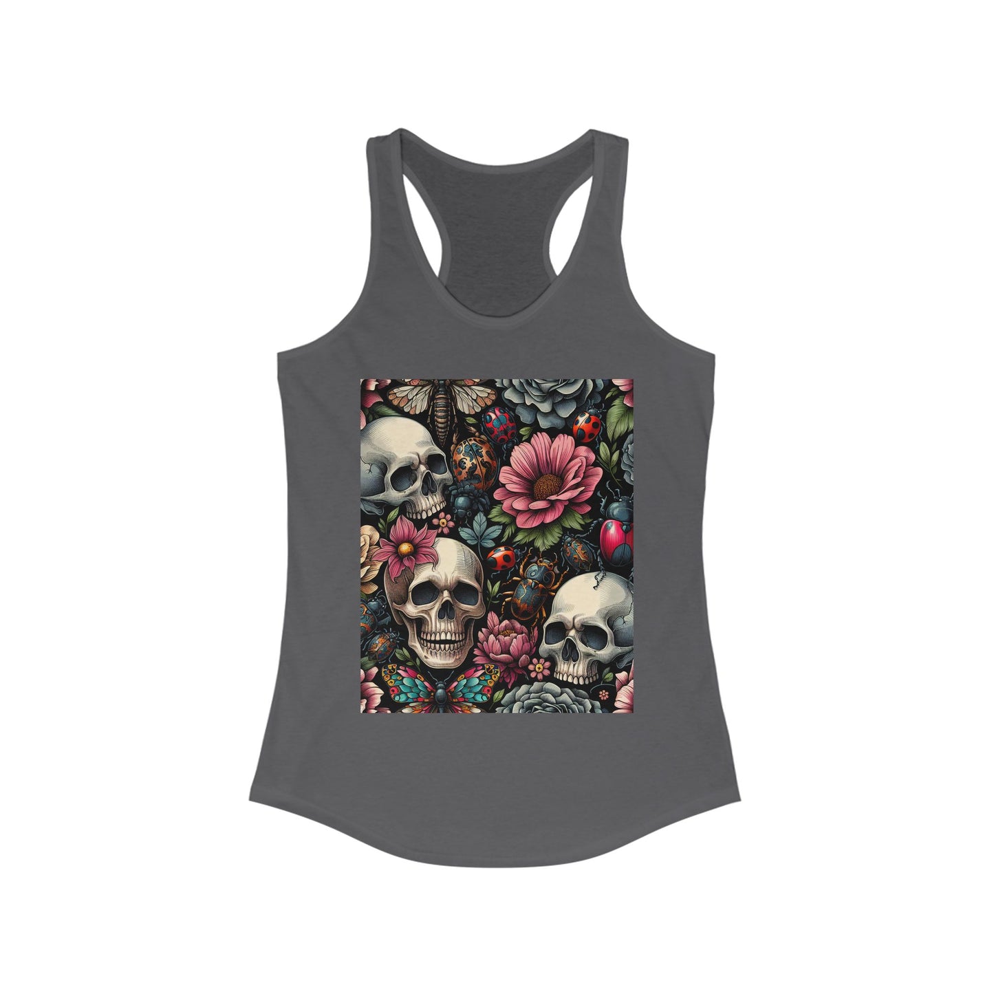 Floral Skull Racerback Tank Top | Boho Style, Festival Wear, Vintage Aesthetic, Gift for Her, Summer Essential