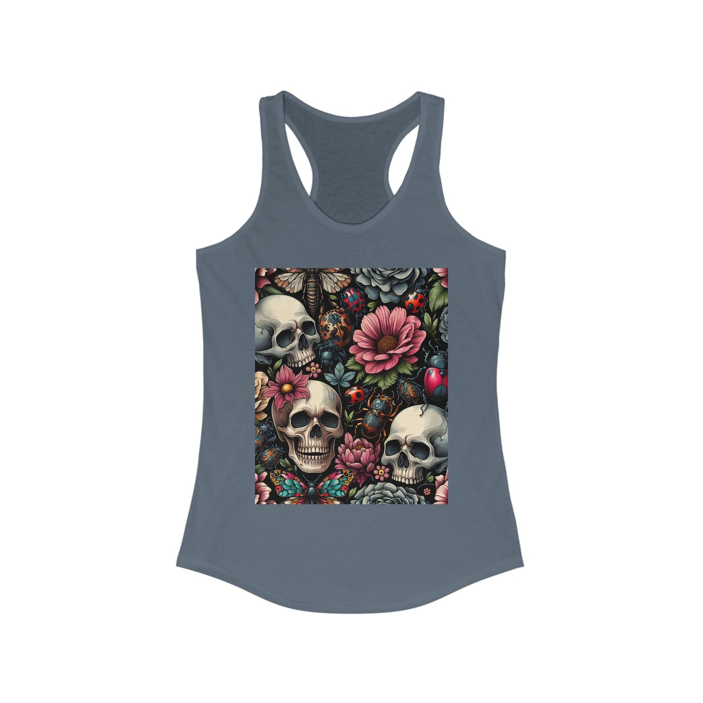 Floral Skull Racerback Tank Top | Boho Style, Festival Wear, Vintage Aesthetic, Gift for Her, Summer Essential