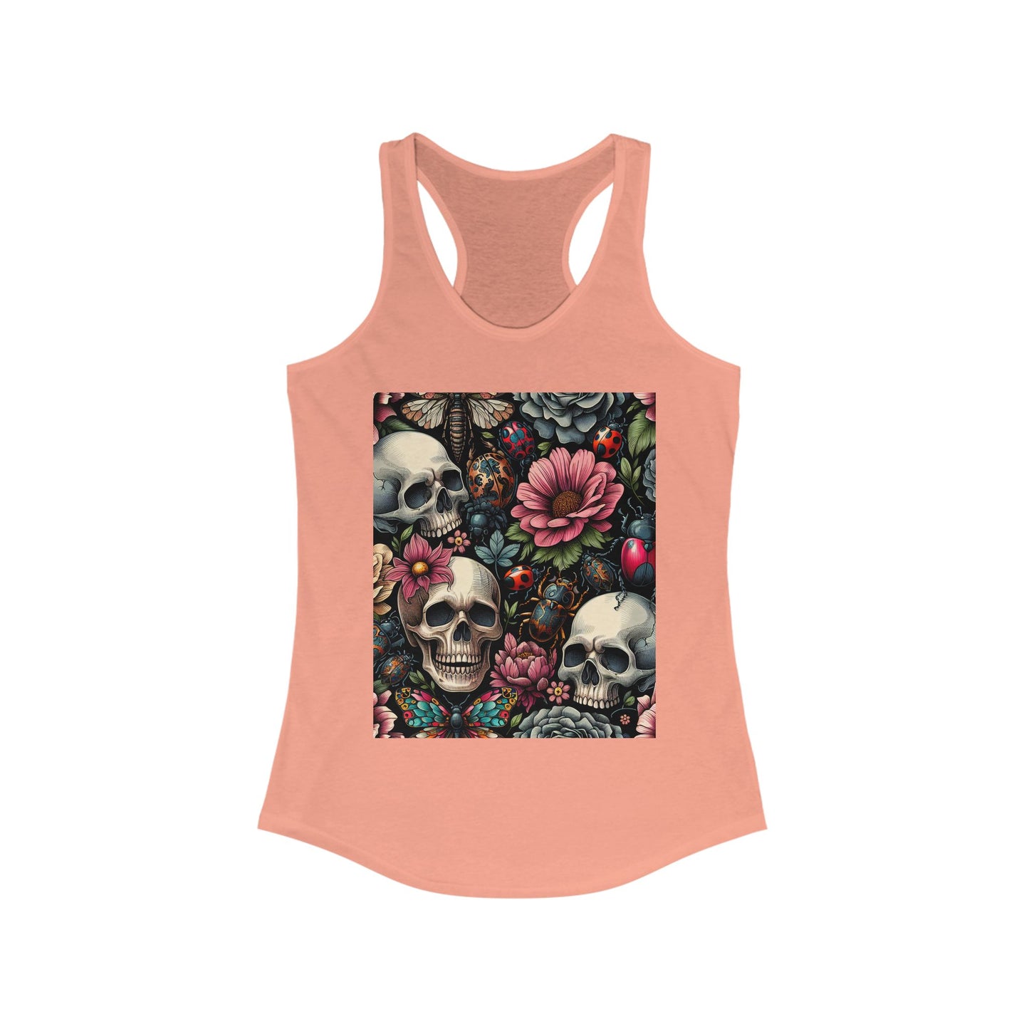 Floral Skull Racerback Tank Top | Boho Style, Festival Wear, Vintage Aesthetic, Gift for Her, Summer Essential