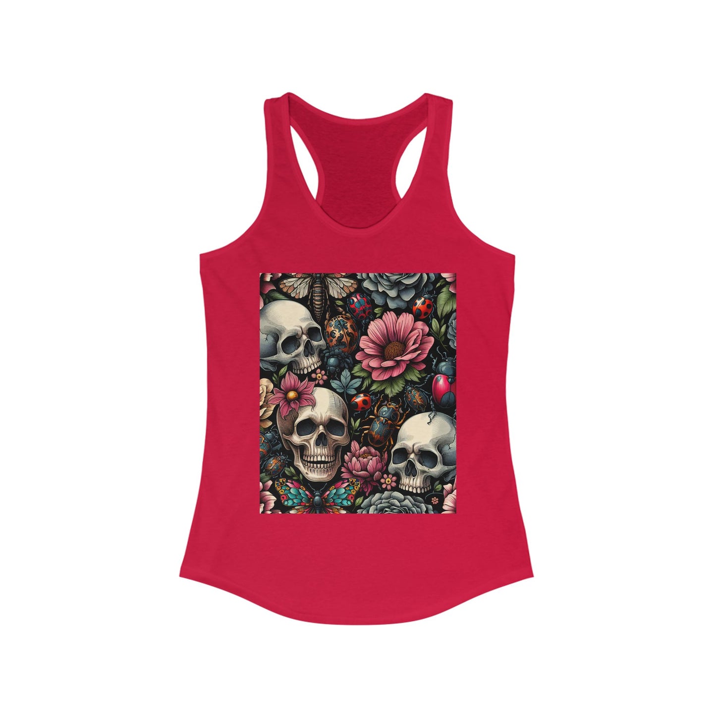 Floral Skull Racerback Tank Top | Boho Style, Festival Wear, Vintage Aesthetic, Gift for Her, Summer Essential