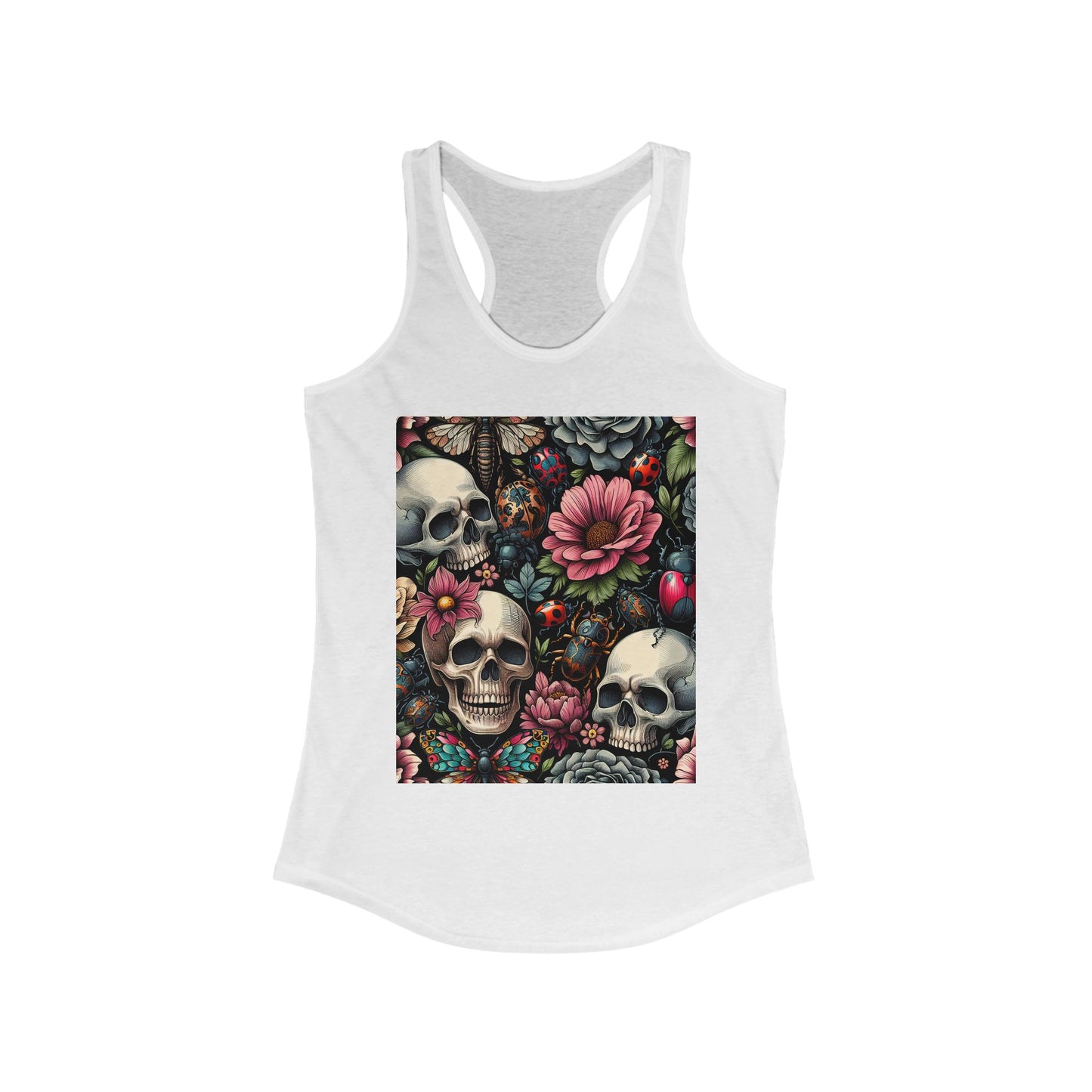 Floral Skull Racerback Tank Top | Boho Style, Festival Wear, Vintage Aesthetic, Gift for Her, Summer Essential
