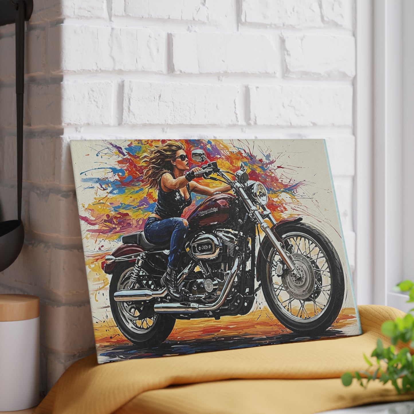 Glass Cutting Board-Cheese Platter-Motorcycle Art-Biker chic Art