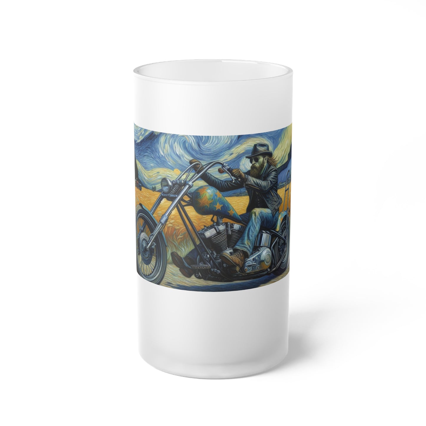 Frosted Beer Mug – Perfect Gift for Motorcycle Enthusiasts-Vincent Van Gogh Inspired