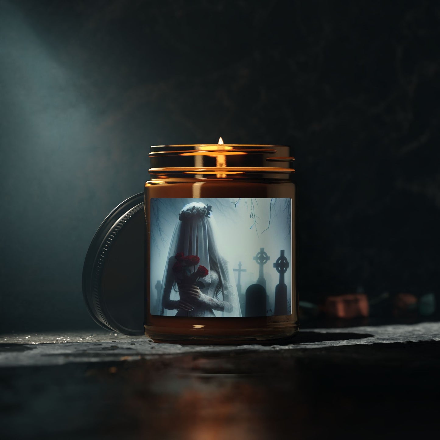 Corpse Bride- Scented Soy Candle, Gothic Decor, Amber Jar Candle, Unique Wedding Gift, Halloween Home Fragrance, Spooky Candlelight