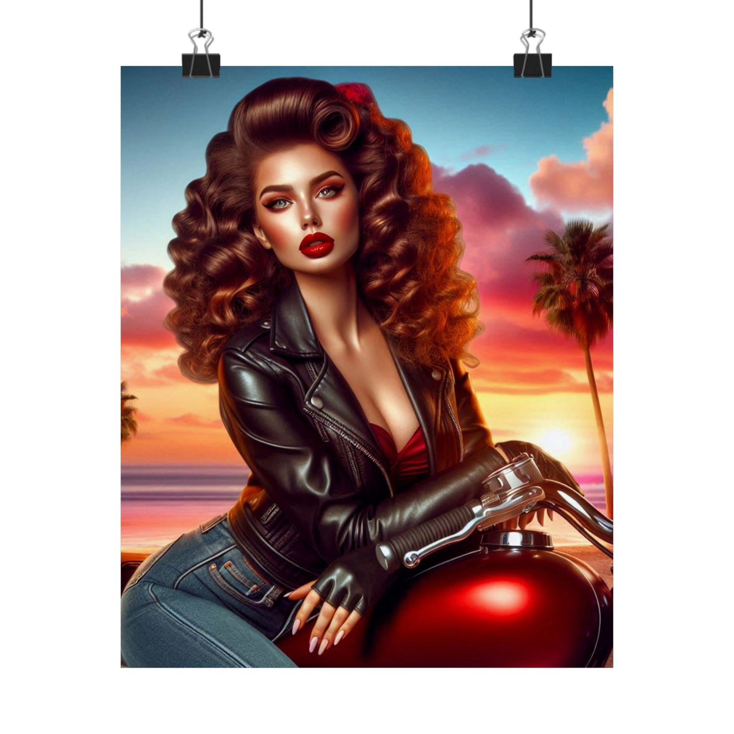 Poster- Motorcycle Pinup-Garage Decor-Man Cave-Retro Wall Art