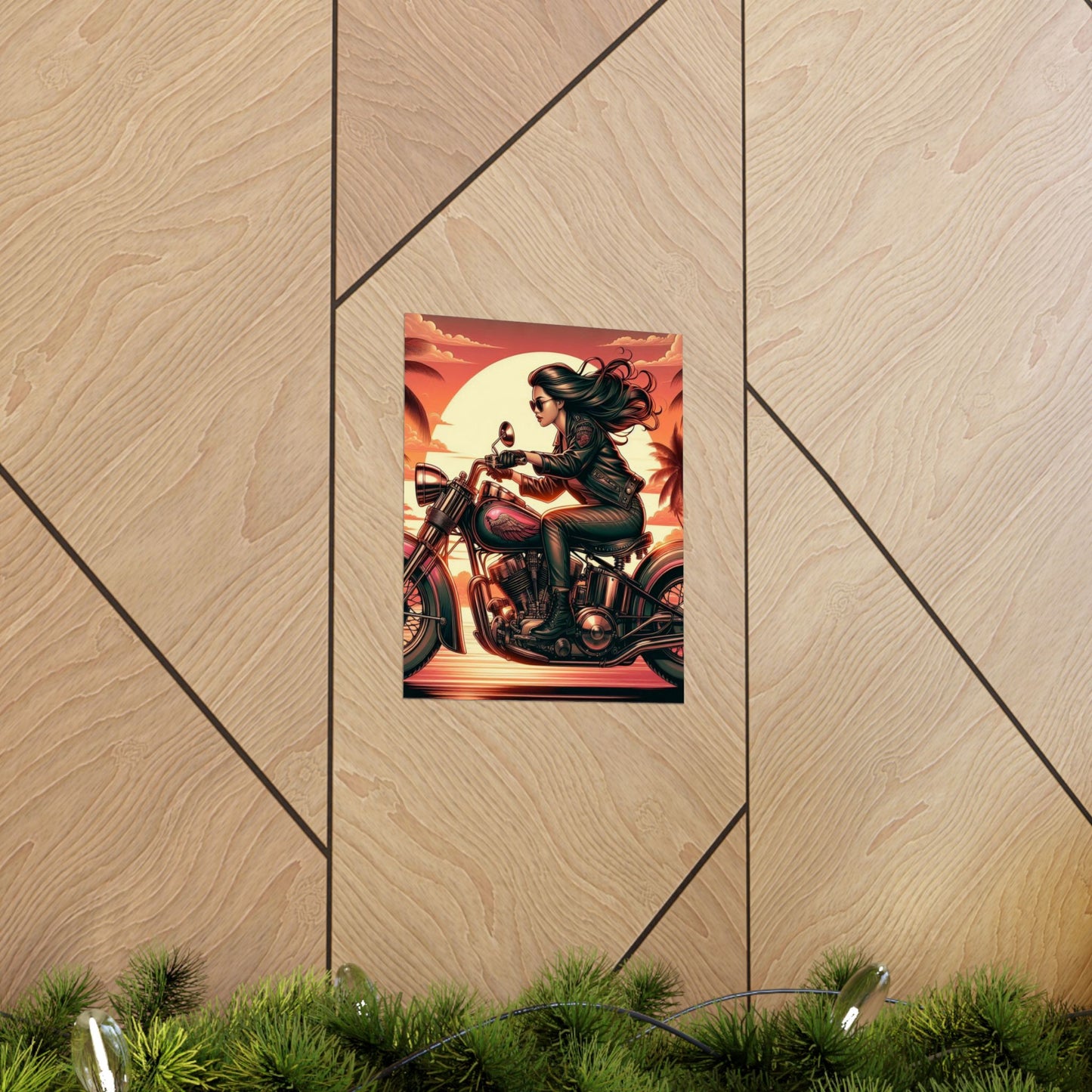Poster- Motorcycle Pinup-Garage Decor-Man Cave-Retro Wall Art