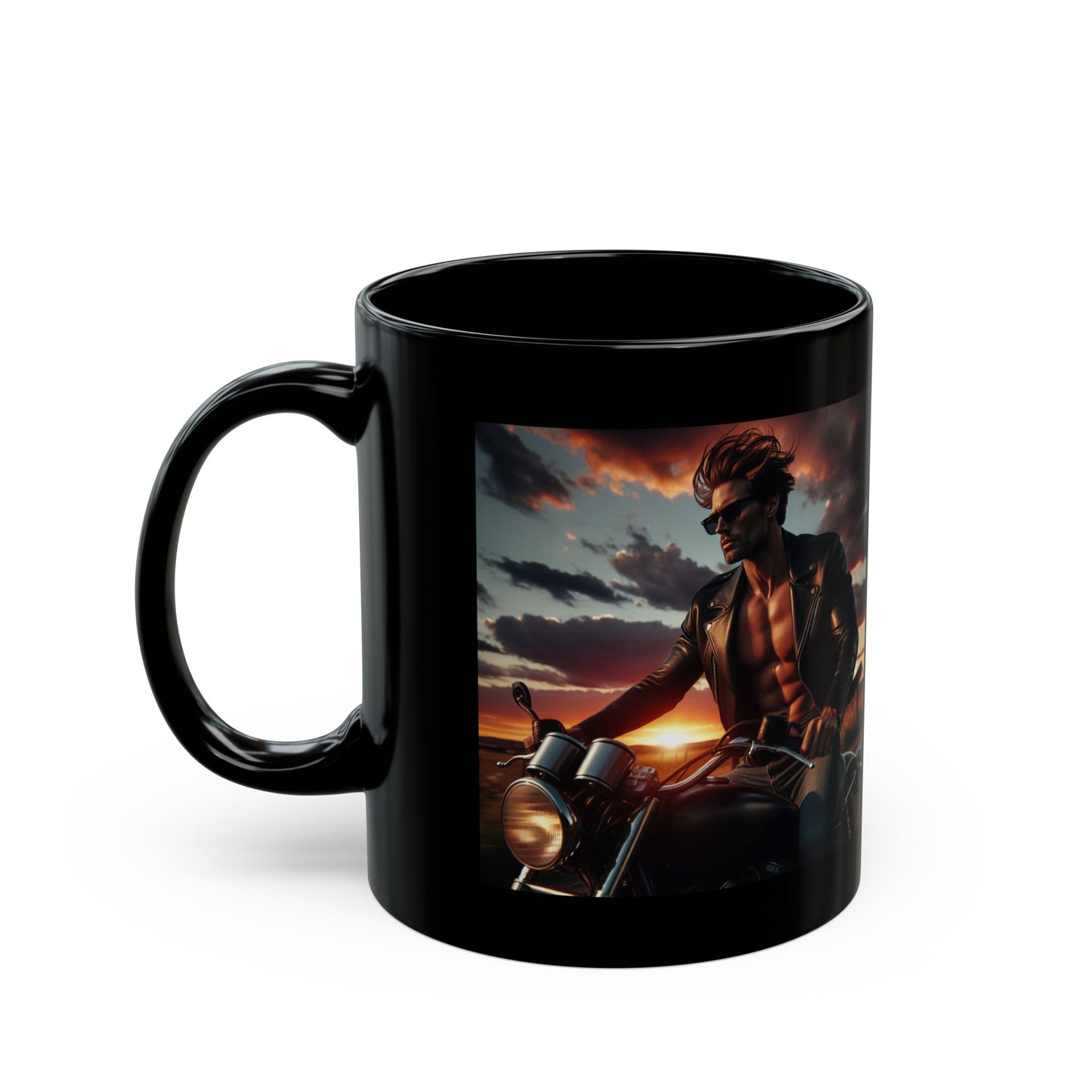 Mug-Motorcycle Ride at Sunrise- Black Coffee Cup-Bike Trip