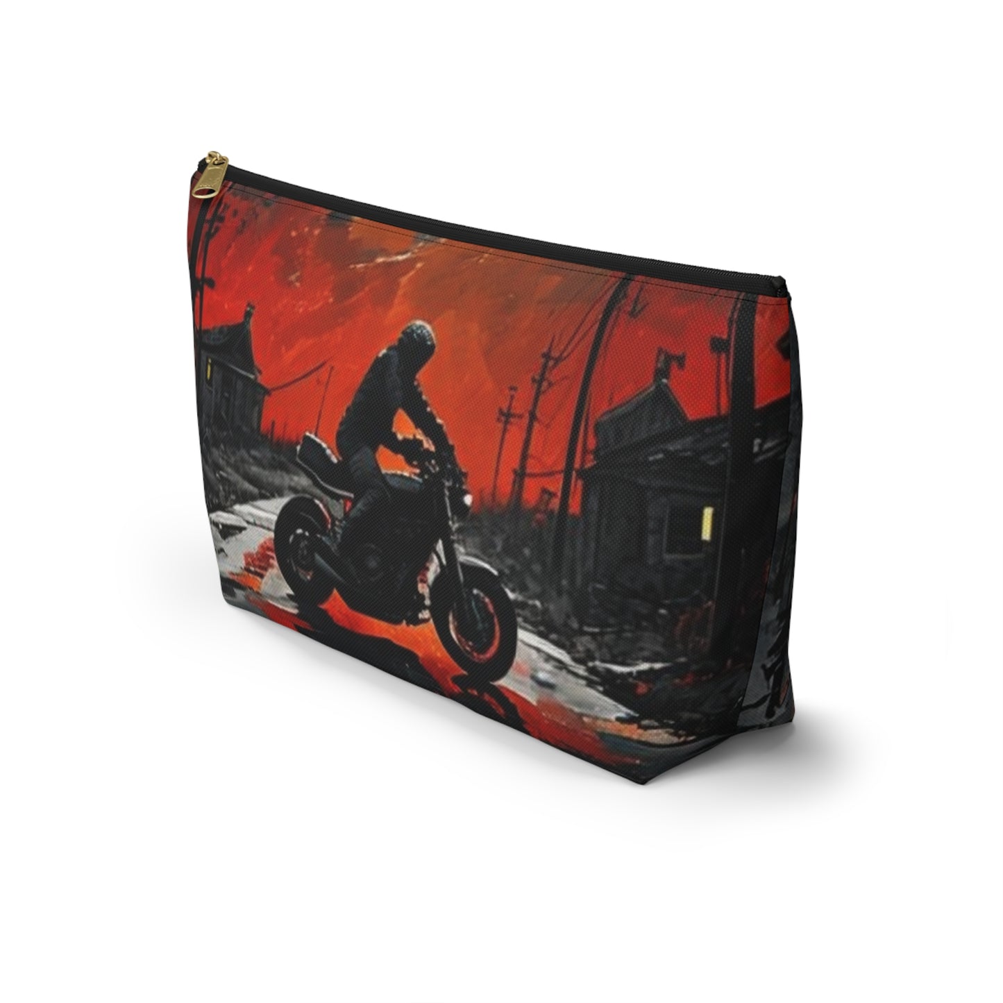 Motorcycle-Themed Accessory Pouch, Night Riding Makeup Bag, Travel Organizer, Gift for Bikers, Halloween or Fall Inspired