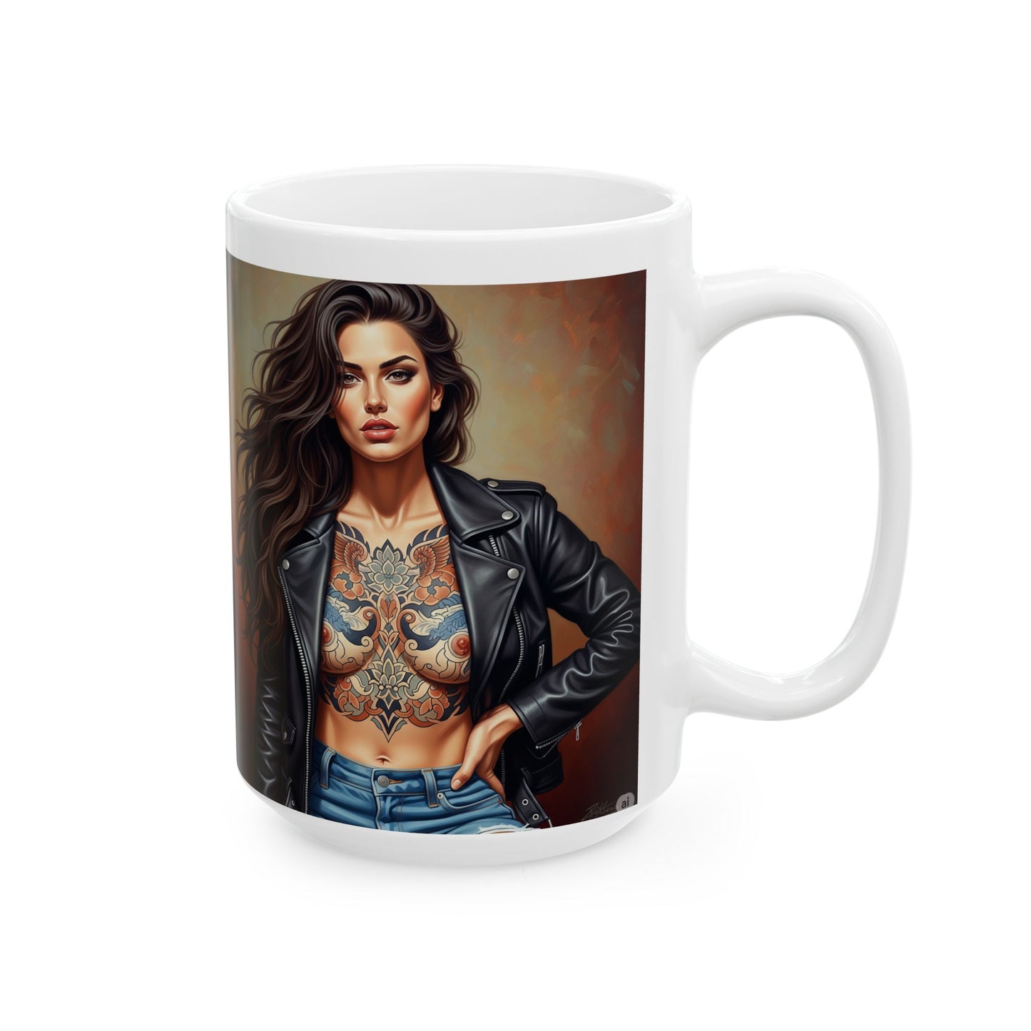 Coffee Mug-Woman in Leather-Great gift for motorcycle enthusiasts
