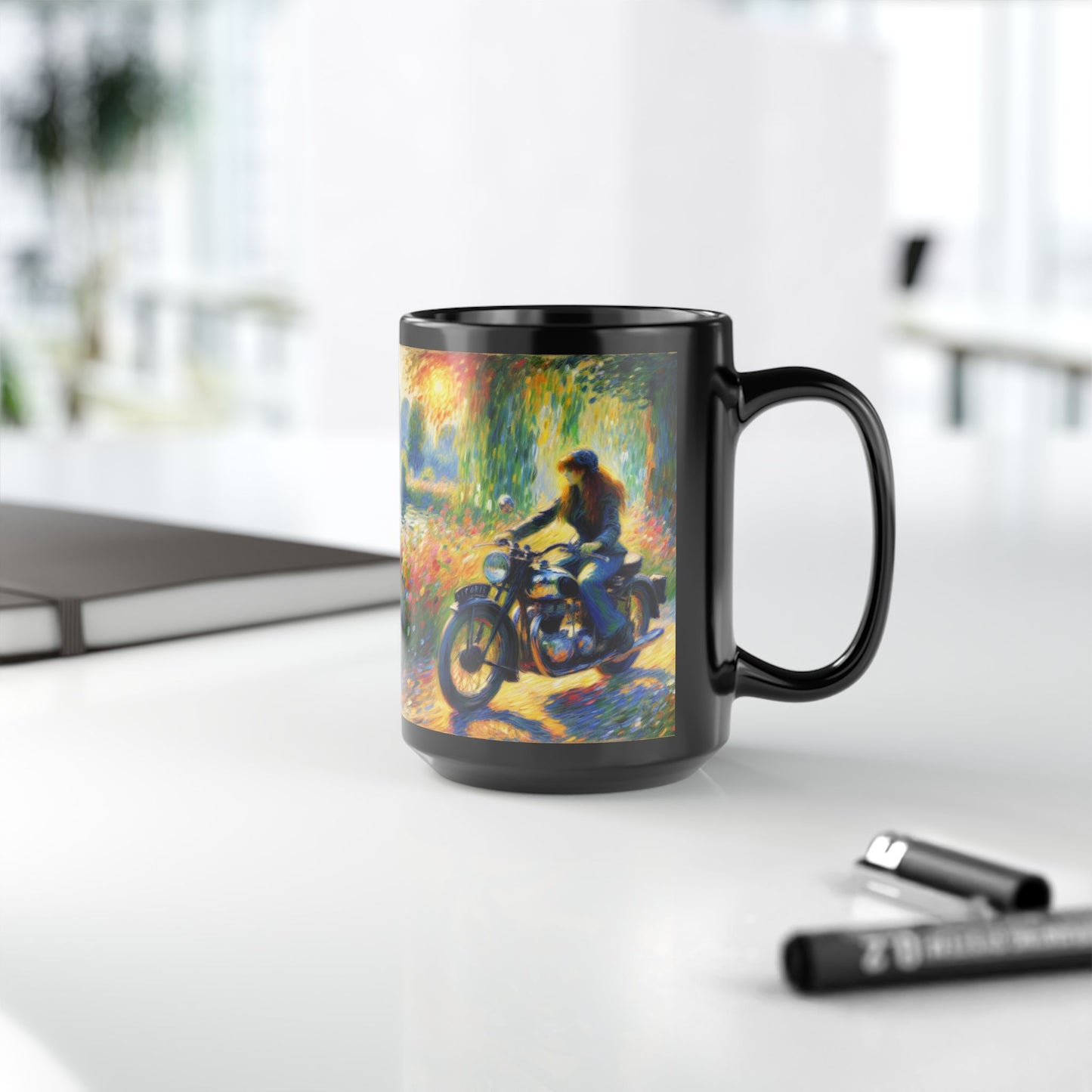 Mug - Monet inspired art-Girl on a Motorcycle-Biker Coffee Cup