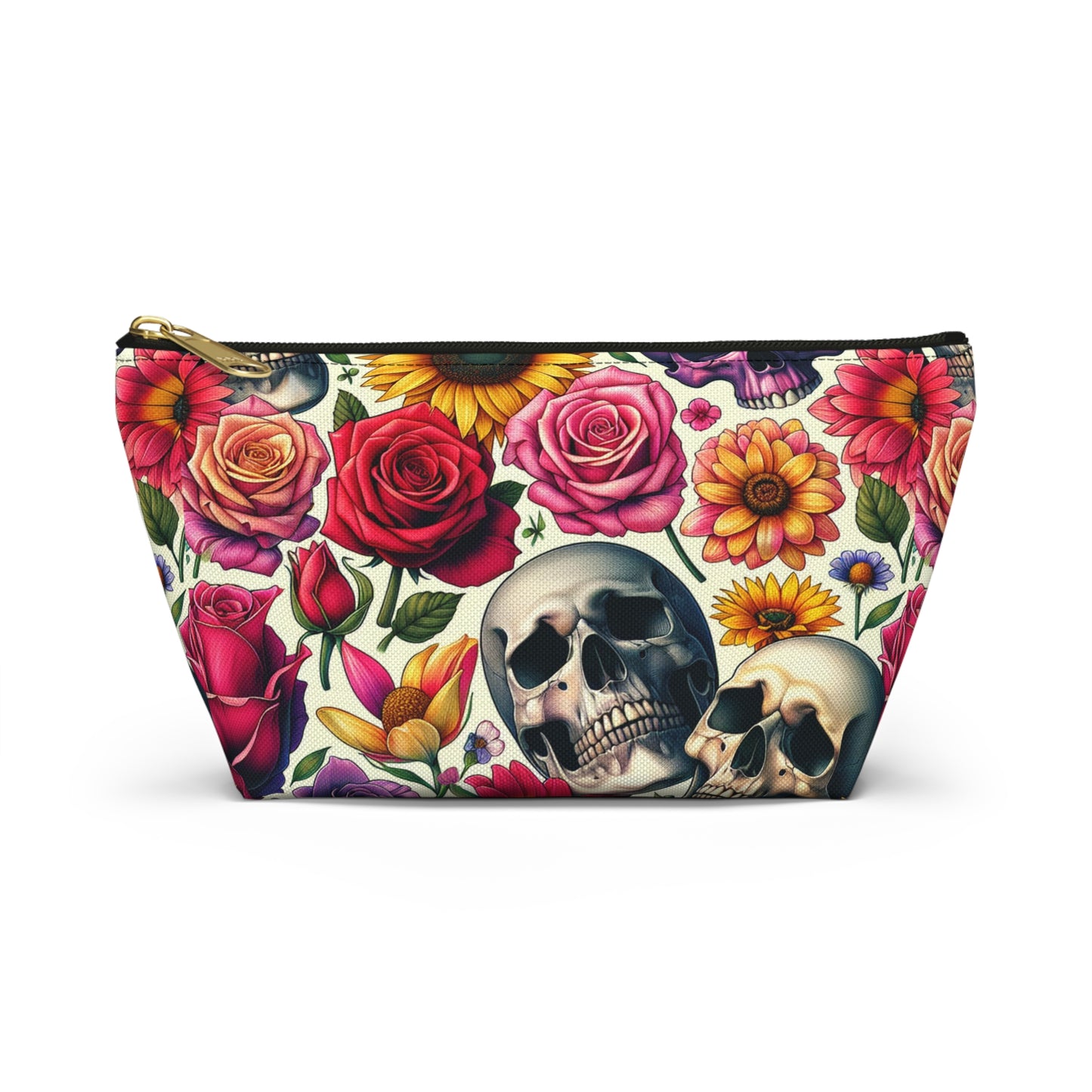 Gothic Floral Accessory Pouch, Perfect for Makeup, Travel, Gifts, Storage, Day of the Dead Theme, Saddlebag Companion