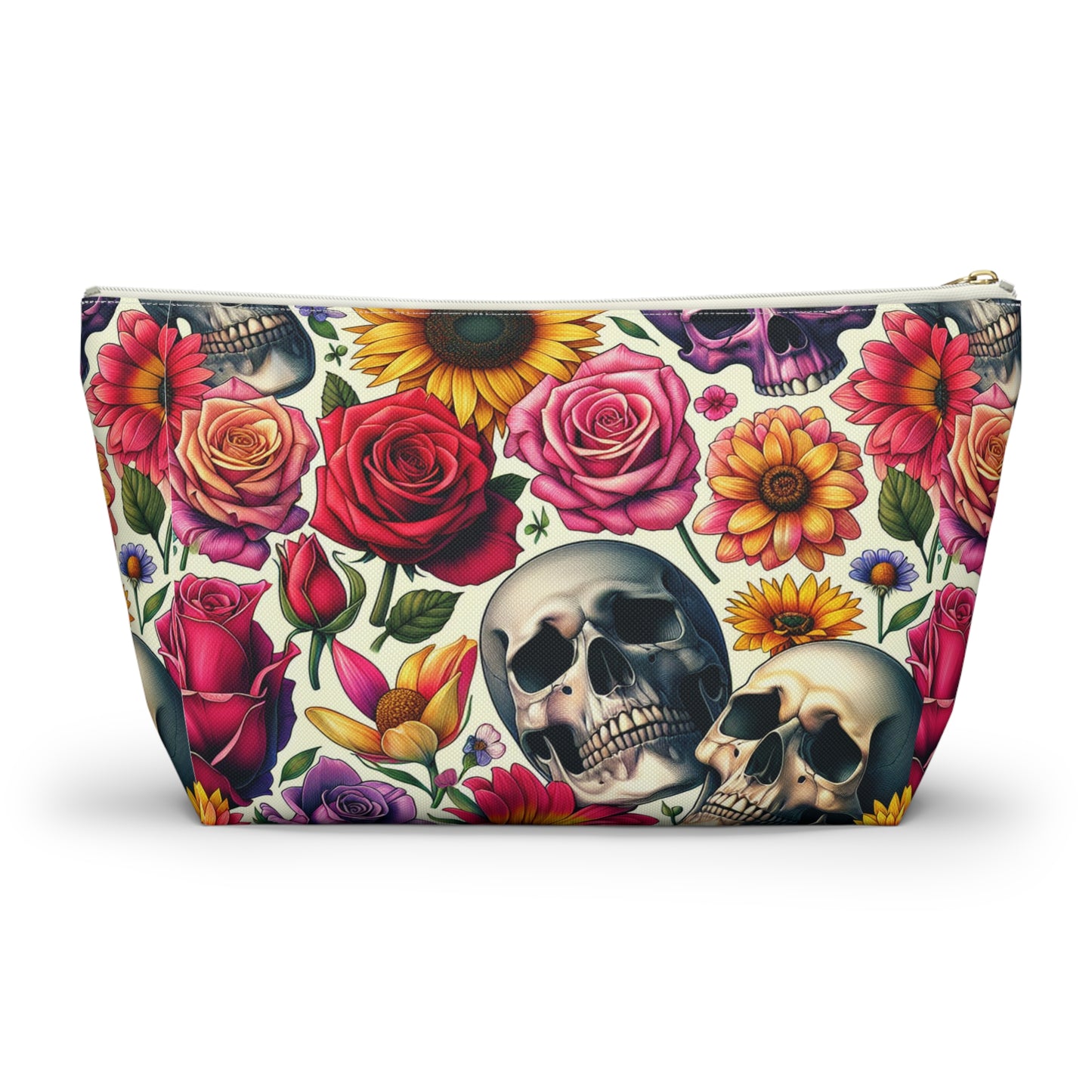 Gothic Floral Accessory Pouch, Perfect for Makeup, Travel, Gifts, Storage, Day of the Dead Theme, Saddlebag Companion