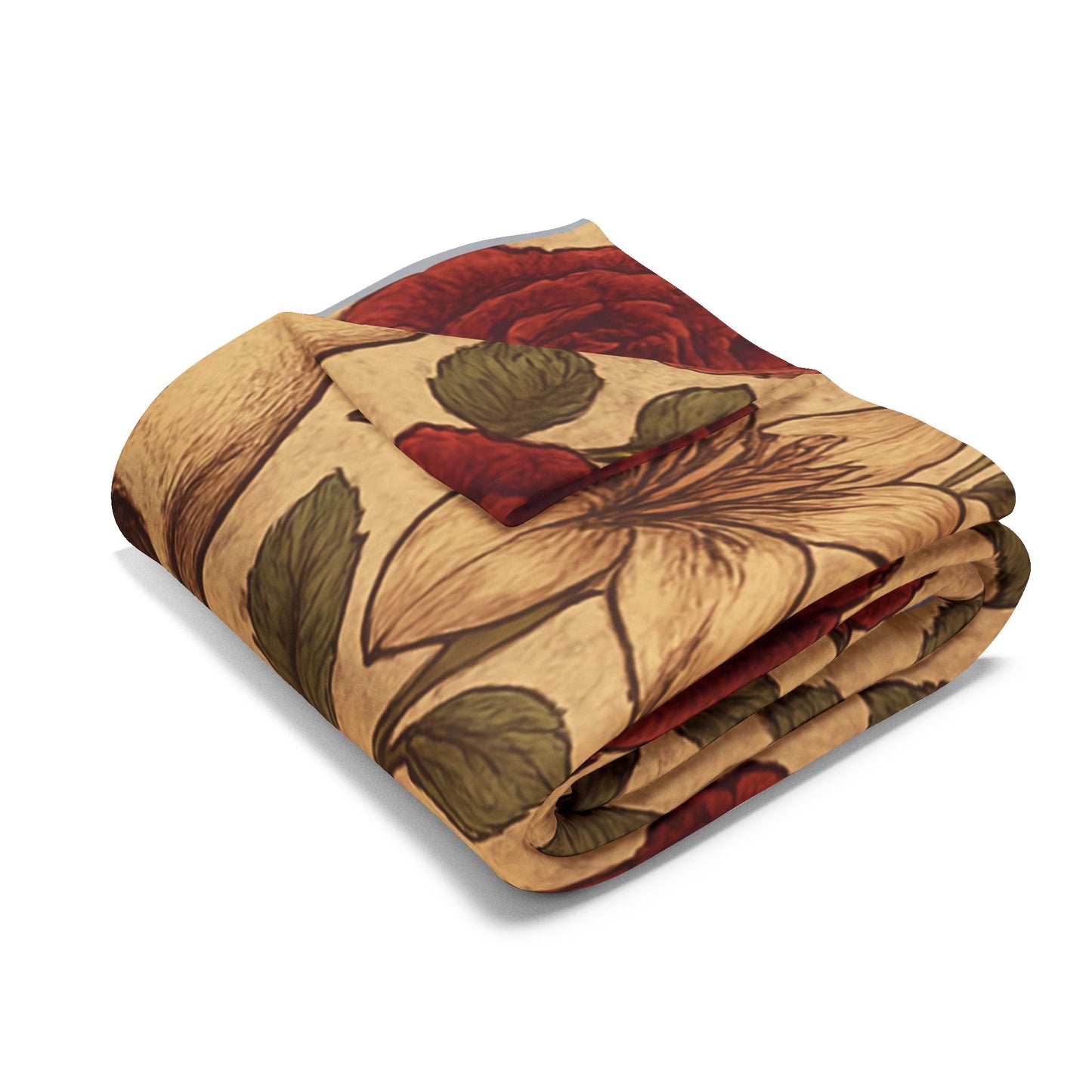 Fleece Blanket - Skulls and Floral Pattern in Creams and Reds