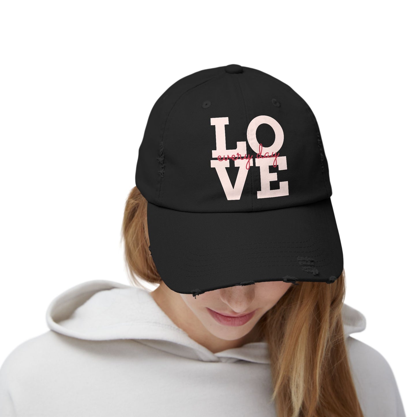 Unisex Distressed Cap with 'LOVE' Design – Trendy, Casual Hat for All Occasions, Holiday Gift, Everyday Wear, Cool Accessories