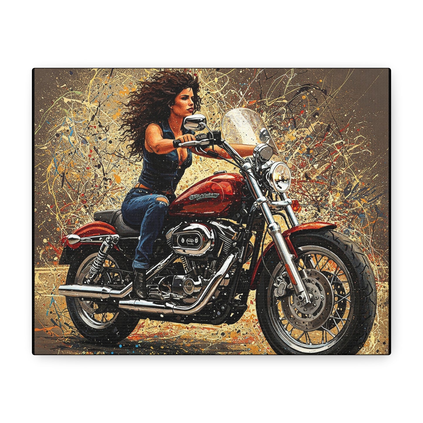 Biker Girl Art Canvas - Stretched Matte Wall Decor for Motorcycle Enthusiasts