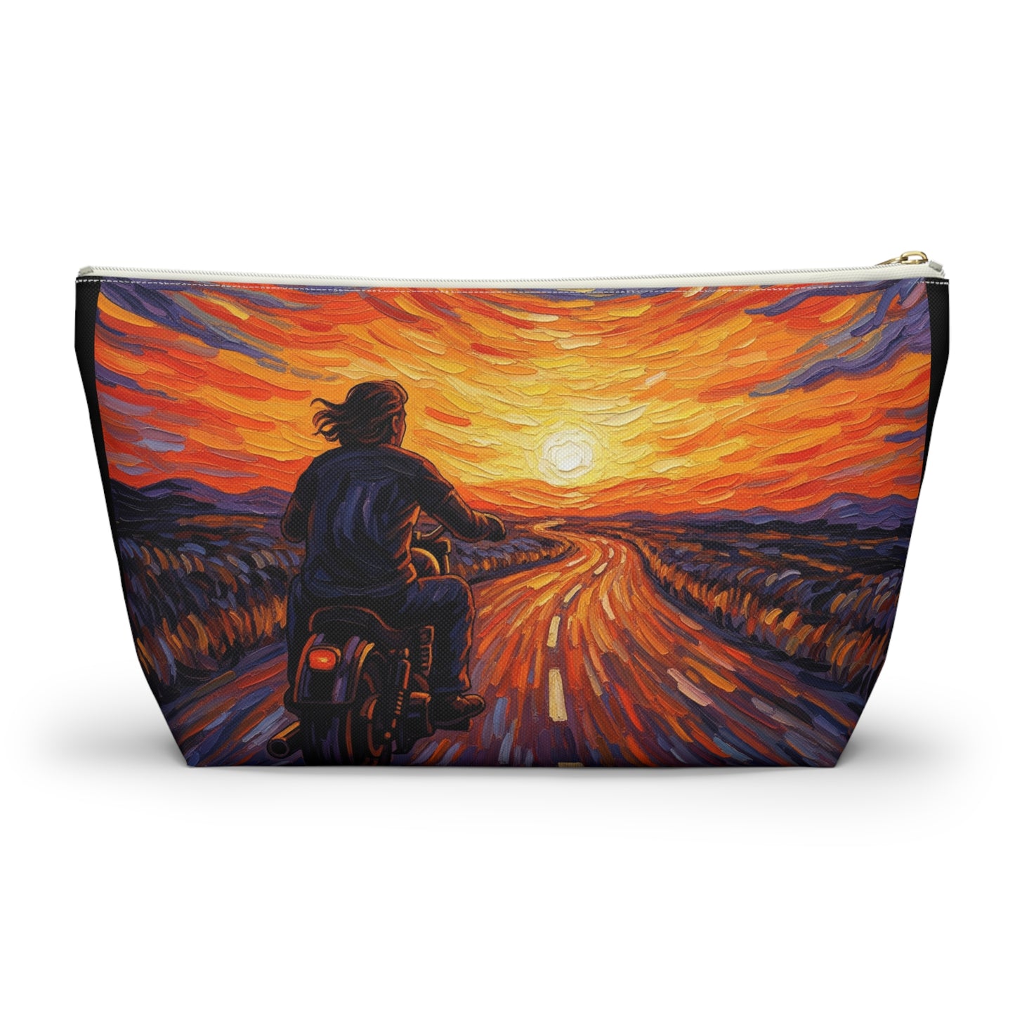 Motorcycle Sunset Accessory Pouch, Travel Makeup Bag, Gift for Bikers, Sunset Design Pouch, Motorcycle Lover Gift