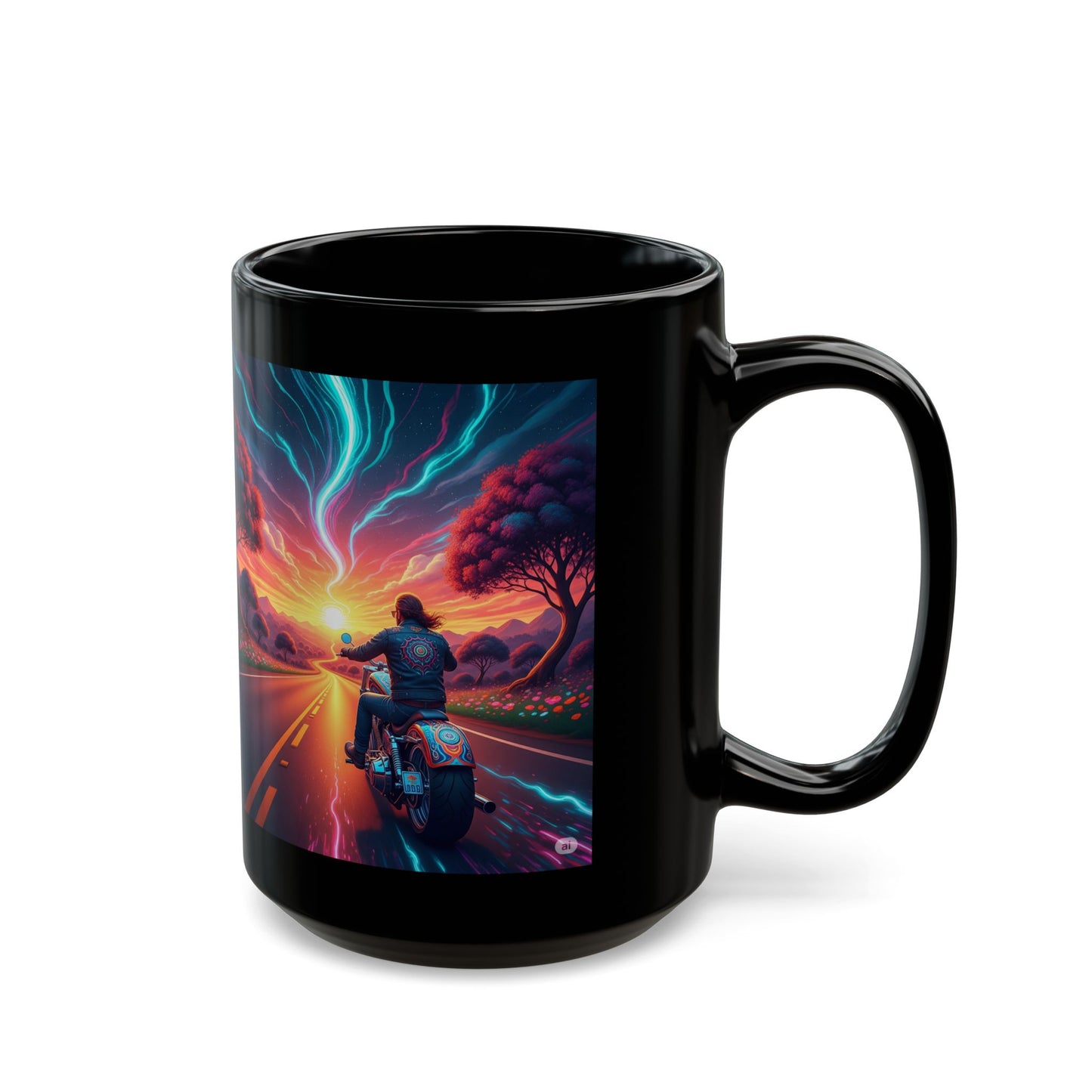 Vibrant Sunset Motorcycle Mug, Coffee Cup for Riders, Gift for Bikers, Road Trip Lover, Adventure Enthusiast