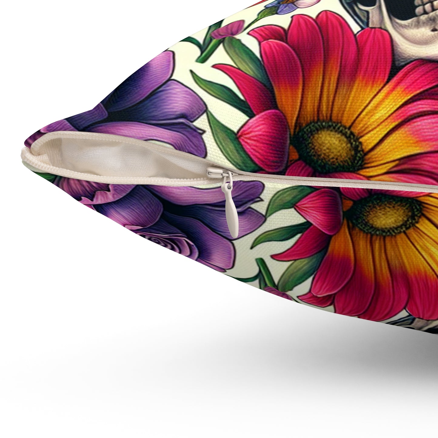 Bohemian Floral Skull Pillow, Gothic Decor, Square Cushion, Home Accent, Unique Gift for Halloween, Day of the Dead, Birthday