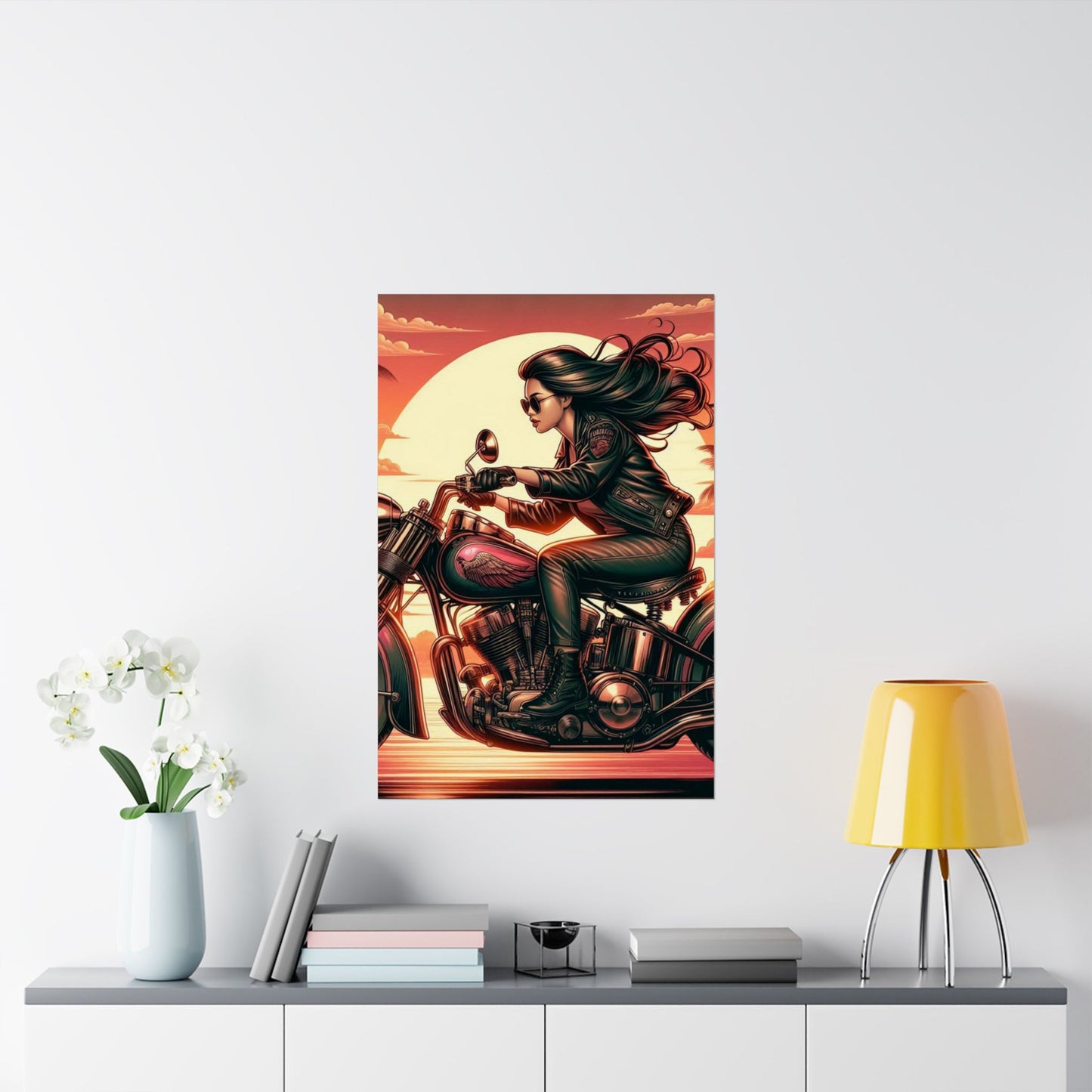 Poster- Motorcycle Pinup-Garage Decor-Man Cave-Retro Wall Art