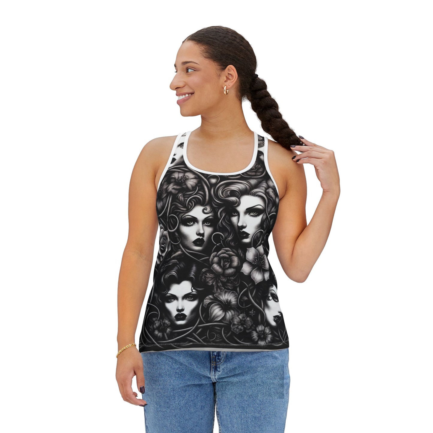 Tank Top- Pinup Girls and Flowers-Retro Casual Wear