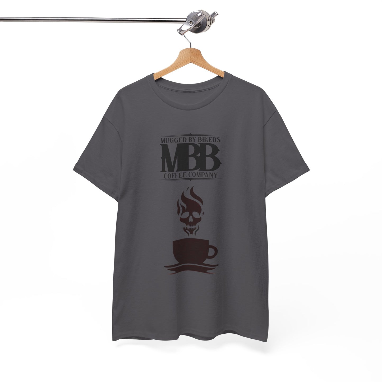 T-Shirt - Mugged by Bikers Coffee Co-Steaming Cup of Coffee Logo Tee