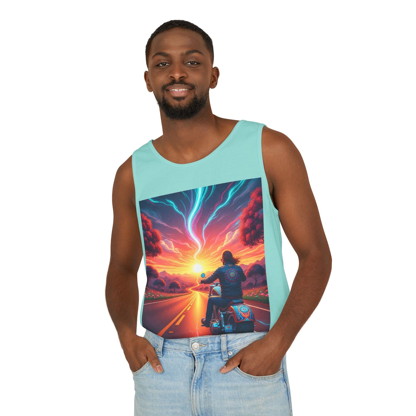 Motorcycle Adventure Tank Top, Unisex Summer Apparel, Gifts for Bikers, Casual Wear for Outdoor Events, Festival Outfit, Road Trip Gear