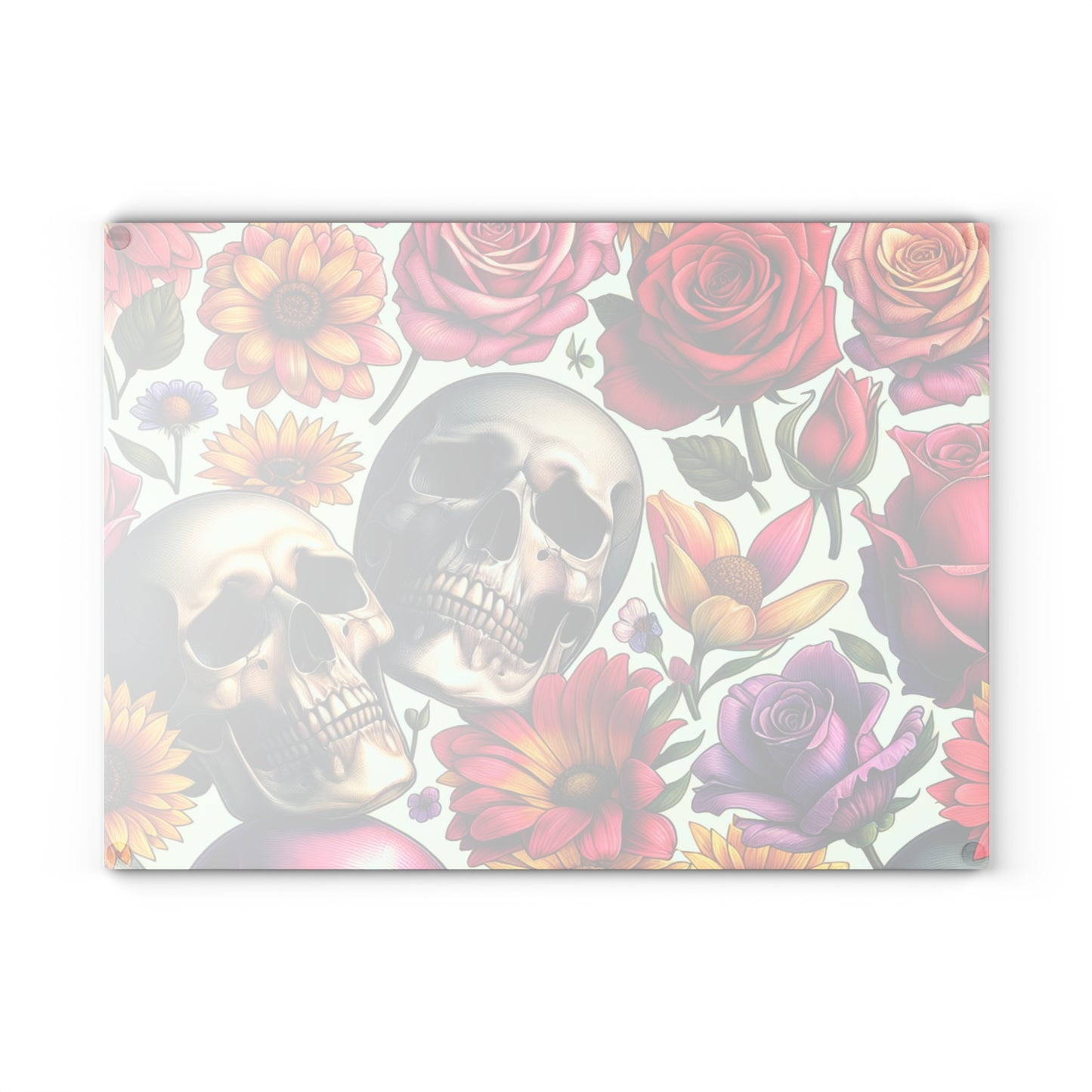 Glass Cutting Board –Floral Skull Gothic Boho Kitchen Decor & Gift