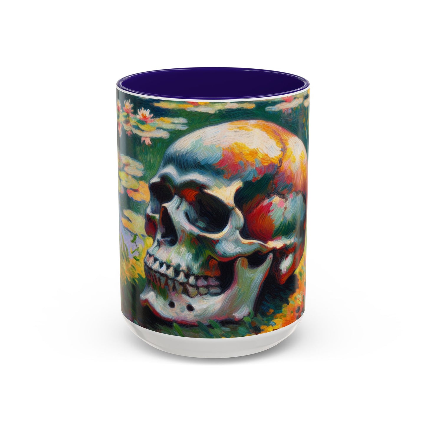 Mug - Colorful Monet Style Skull-Skull and Flowers Coffee Cup