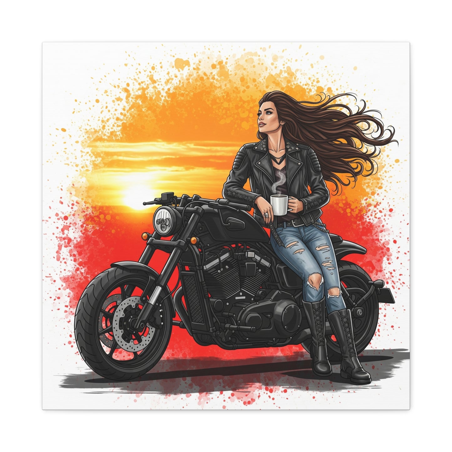Biker Girl Sunset Canvas Print, Motorcycle Art, Home Decor, Riding Enthusiast Gift, Wall Art, Moto Lover Decorations