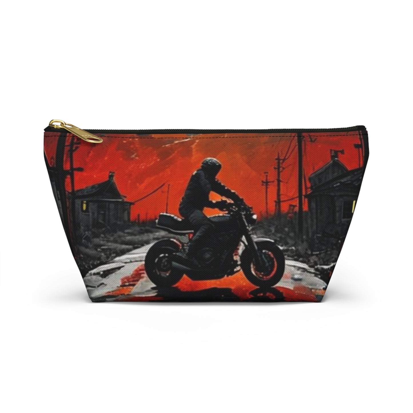 Motorcycle-Themed Accessory Pouch, Night Riding Makeup Bag, Travel Organizer, Gift for Bikers, Halloween or Fall Inspired