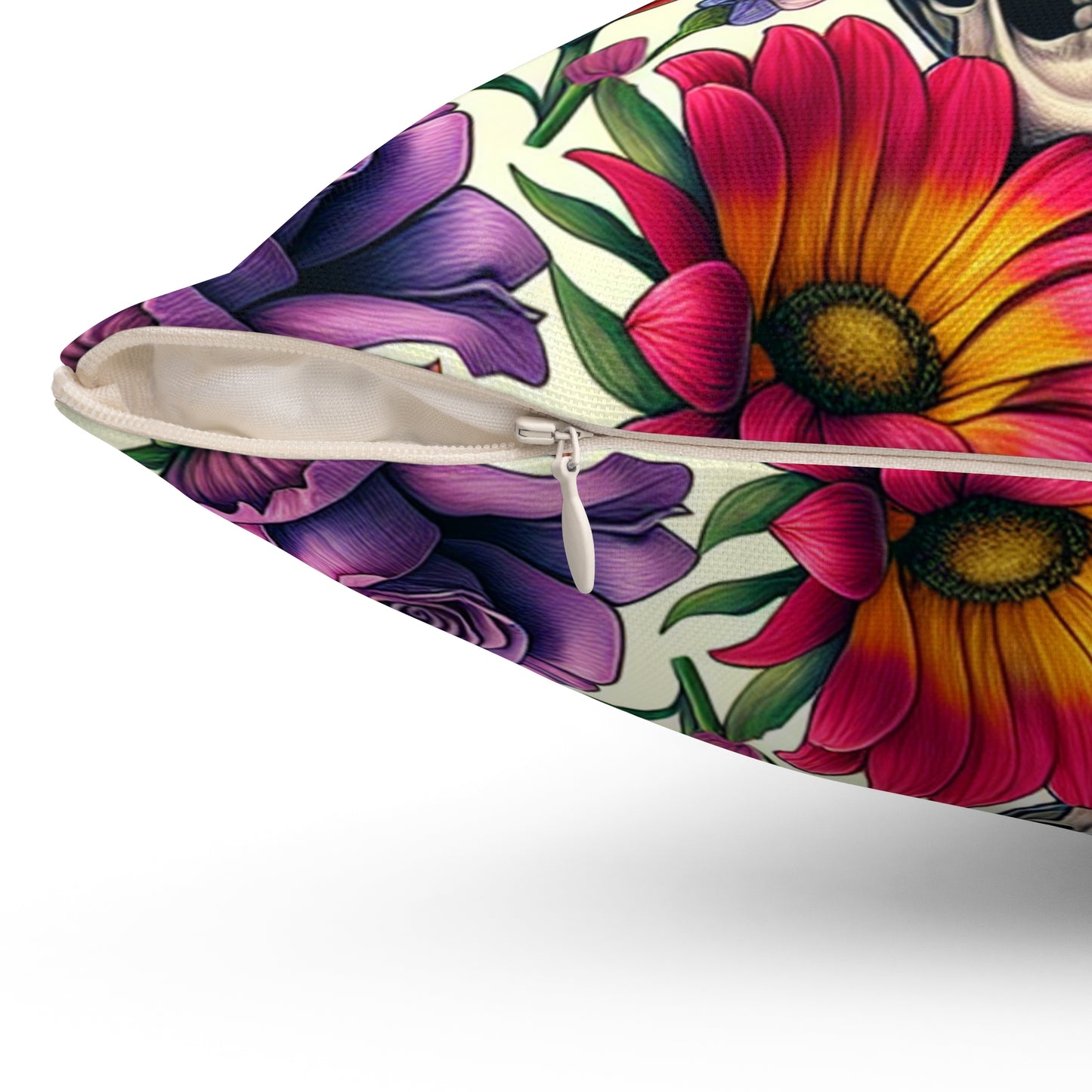 Bohemian Floral Skull Pillow, Gothic Decor, Square Cushion, Home Accent, Unique Gift for Halloween, Day of the Dead, Birthday