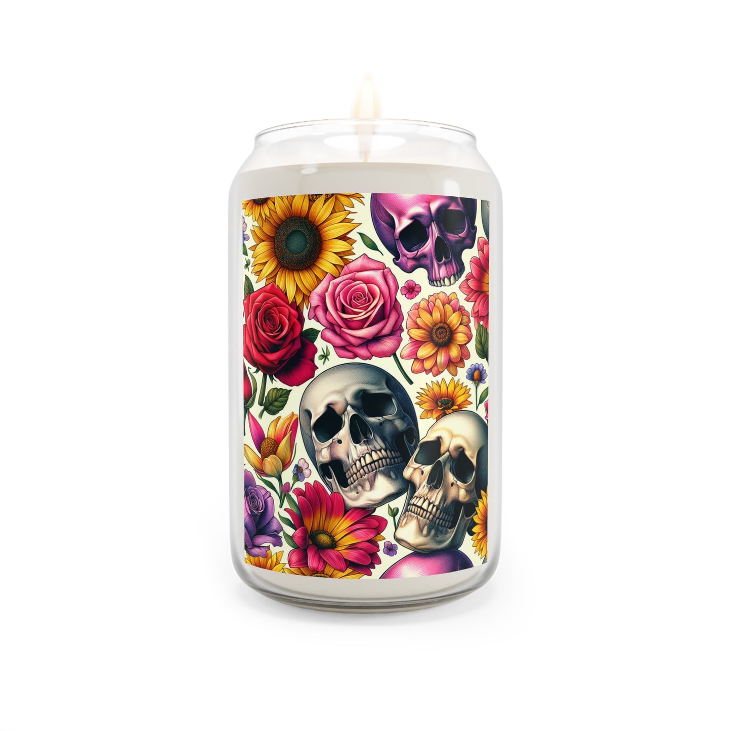 Gothic Floral Scented Candle, Skull Decor, Boho Home Accent, Aromatherapy Gift, Halloween Decor, Unique Birthday Present