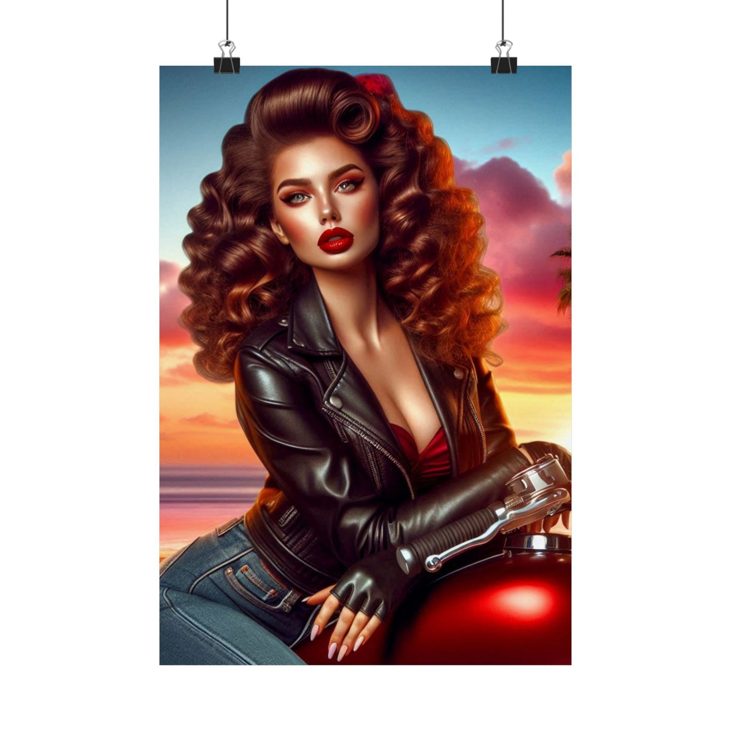 Poster- Motorcycle Pinup-Garage Decor-Man Cave-Retro Wall Art